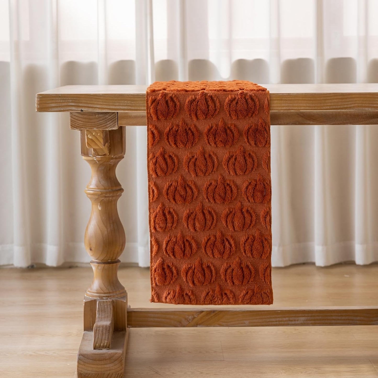 Fall Table Runner Rust Terracotta Soft Plush Faux Fur Velvet Pumpkin Autumn Harvest Cloth Dining Centerpiece Decor for Home Kitchen Decoration 13 X 48 Inch