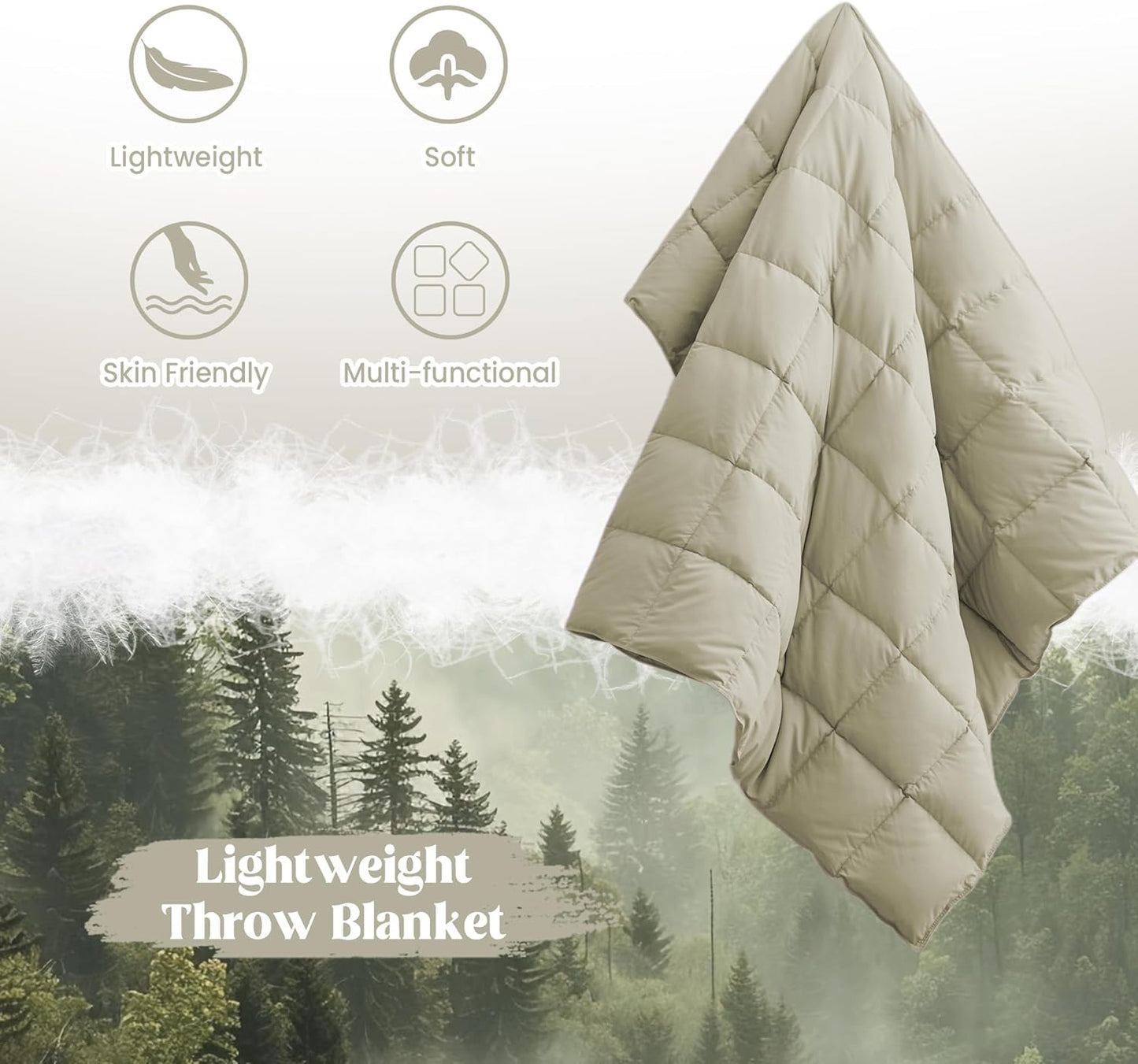 ® Soft Feather down Throw Blanket Lightweight Packable Couch Throw for Indoor and Outdoor Use, 50"X70", Beige