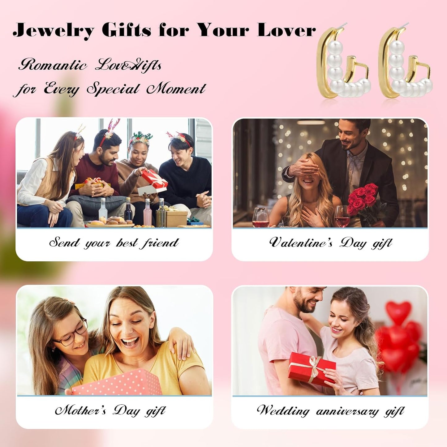 Pearl Hoop Stud Earrings for Women, 14K Gold Square Double Hoop Earrings Dainty Lightweight Studs Jewelry Graduation Birthday Gift for Girls Trendy Earring