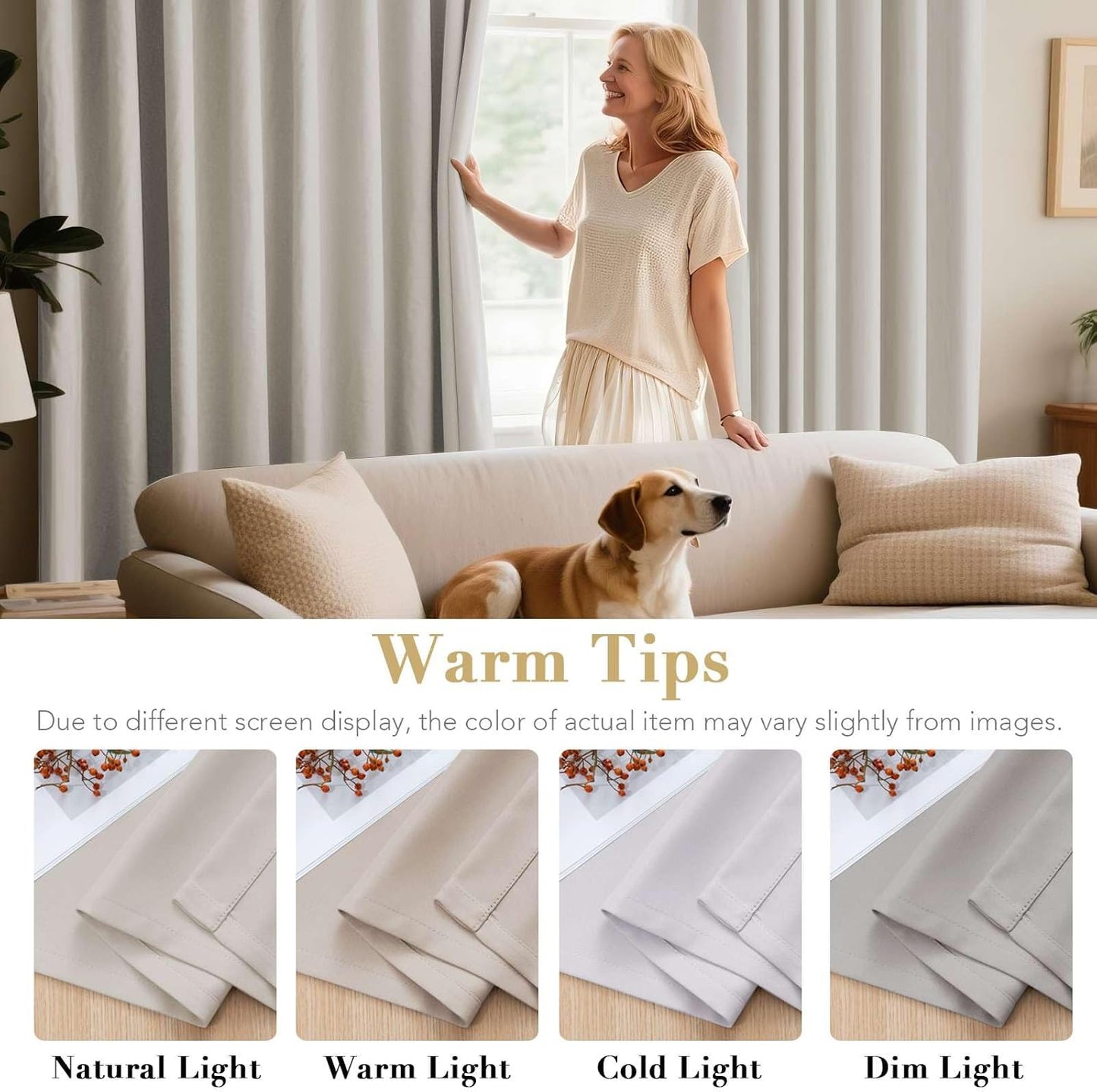 Blackout Curtains for Bedroom Thermal Insulated Room Darkening Living Room Curtains 63 Inch Long Grommet Privacy Protection Window Curtain Panels/Drapes for Nursery,2 Panels,Ivory/Cream
