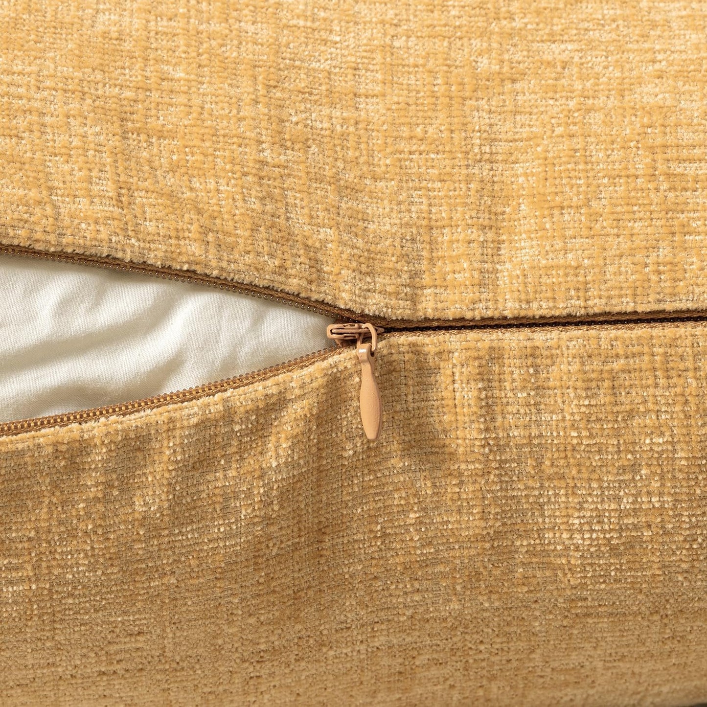 Pack of 2 Couch Throw Pillow Covers 18X18 Inch Soft Beige Yellow Chenille Pillow Covers for Sofa Living Room Solid Dyed Pillow Cases