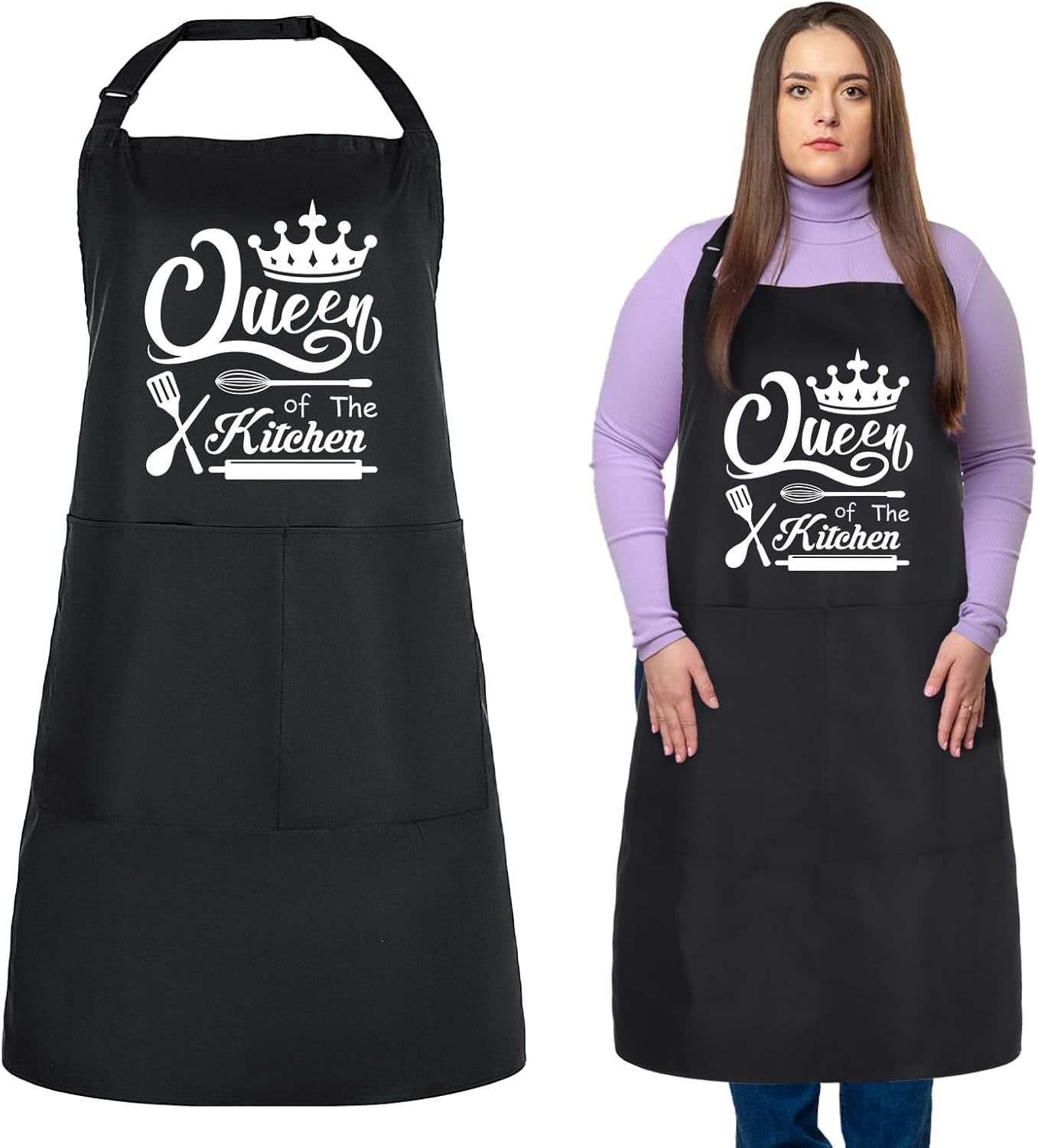 Funny Aprons for Women, 39’’ X 39'' plus Size Aprons Queen of the Kitchen Cooking Aprons Women Personalized Custom Aprons Adjustable Chef Baking Apron Gifts for Mom Wife Sister Grandma