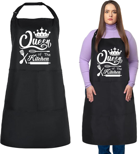 Funny Aprons for Women, 39’’ X 39'' plus Size Aprons Queen of the Kitchen Cooking Aprons Women Personalized Custom Aprons Adjustable Chef Baking Apron Gifts for Mom Wife Sister Grandma