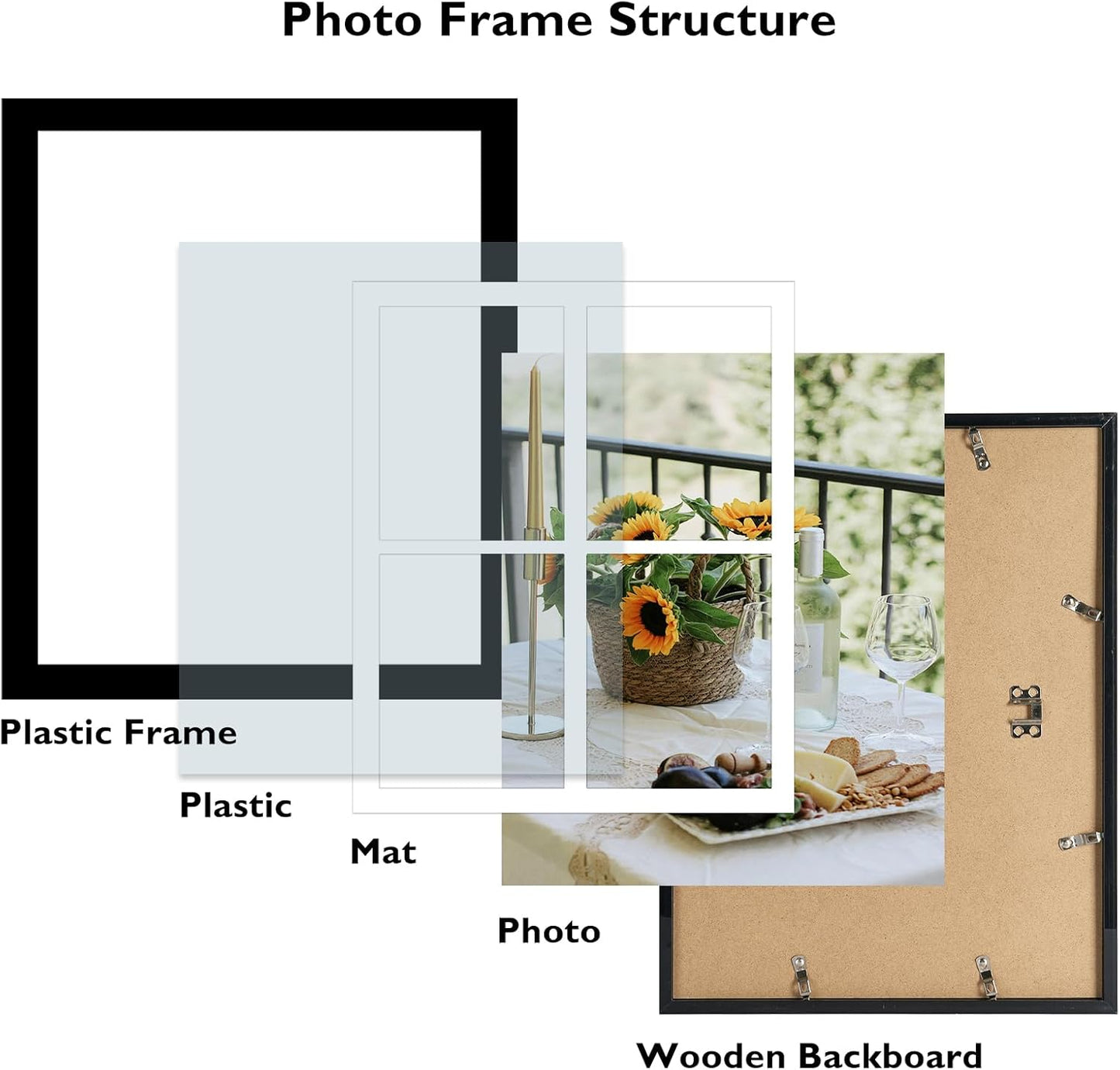 12X16 Picture Frame, 5X7 Collage Frame, Display 4 Pcs 5X7 Photos or 12X16 Picture, Four Opening Collage for Wall Hanging, Lightweight Multi Frame, Black