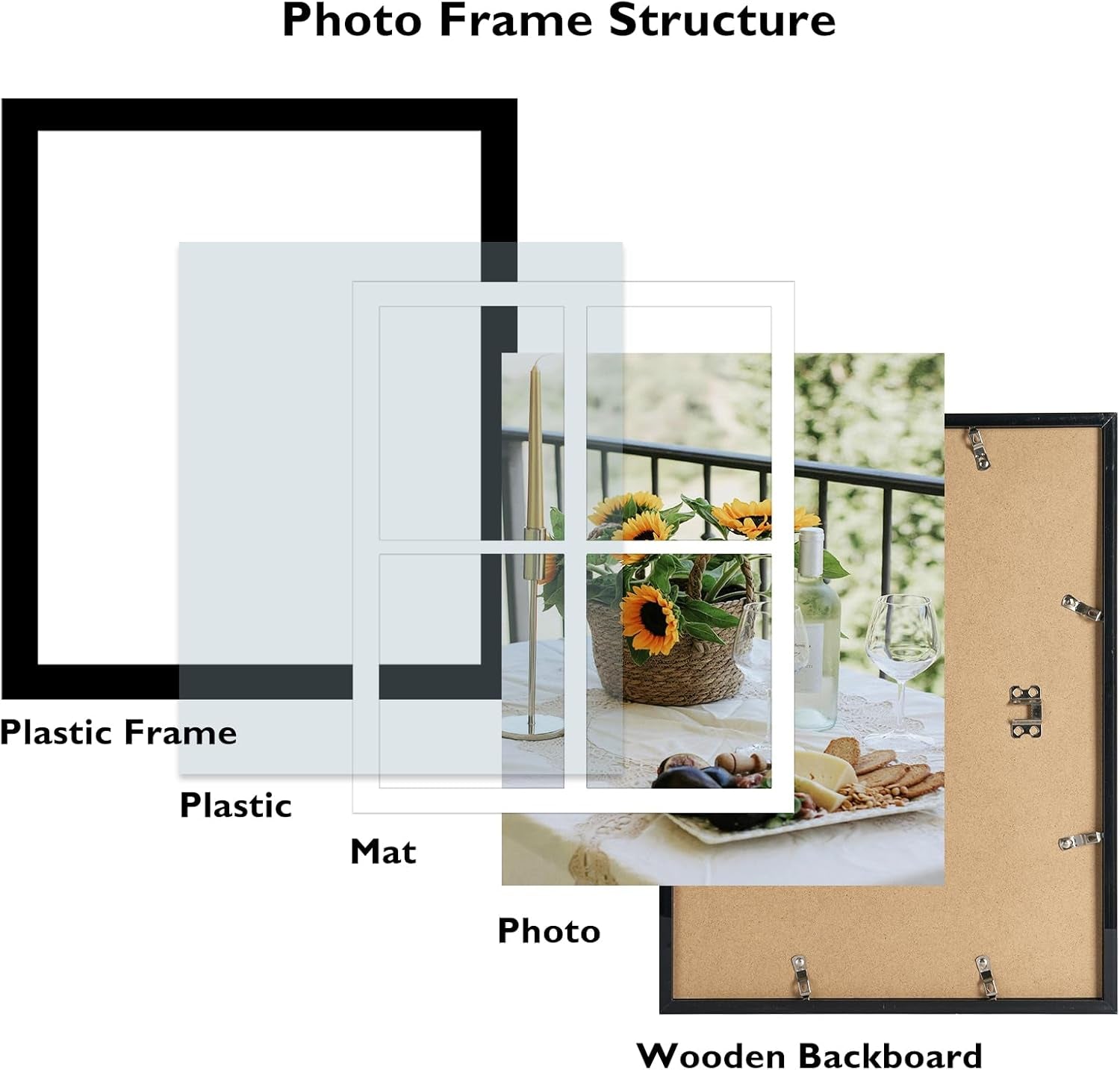 12X16 Picture Frame, 5X7 Collage Frame, Display 4 Pcs 5X7 Photos or 12X16 Picture, Four Opening Collage for Wall Hanging, Lightweight Multi Frame, Black