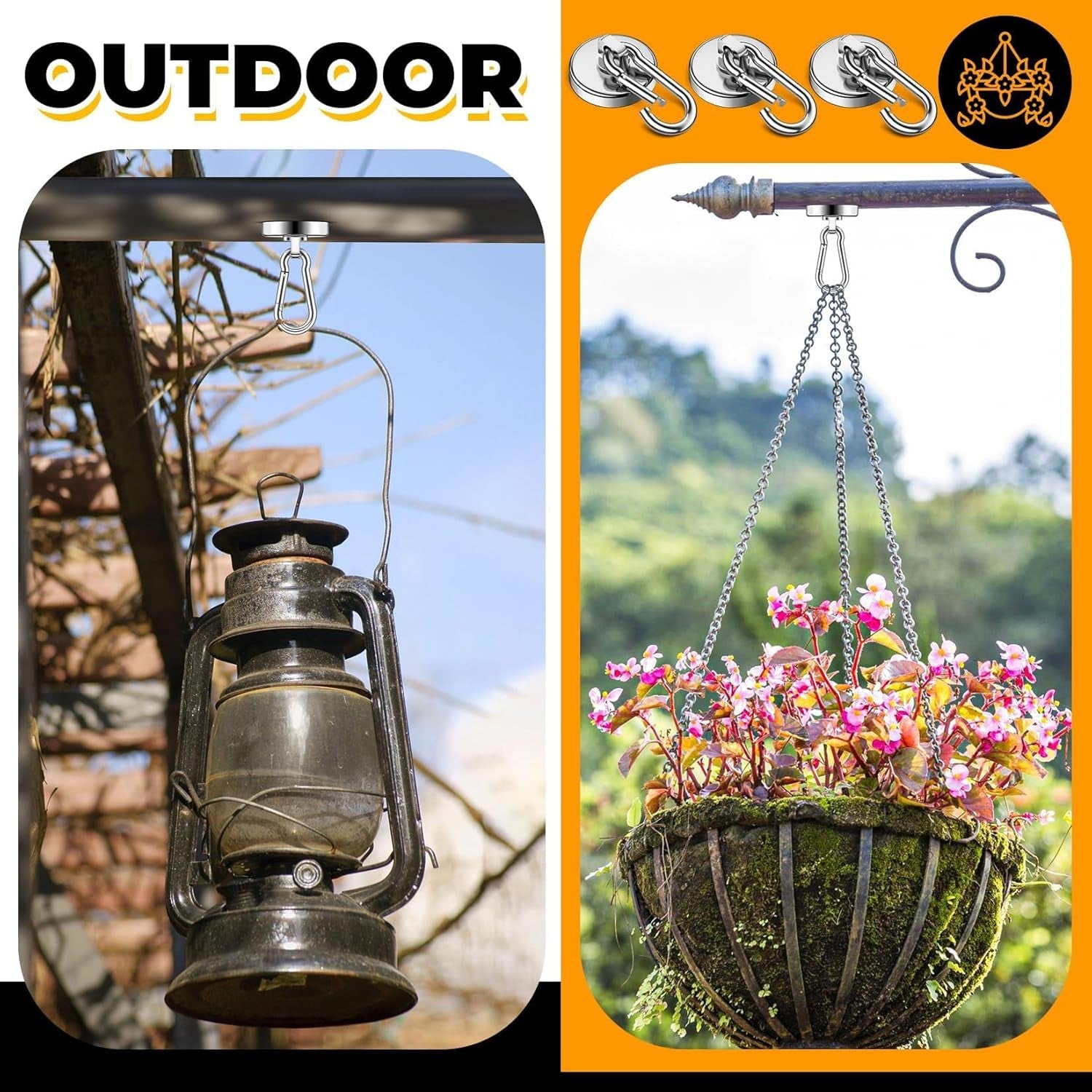 Heavy-Duty 100Lbs Neodymium Grade-52 Magnetic Hooks with Swivel Carabiner - 4 Pack for Versatile Hanging in Home, Office, Kitchen, Garage, and Cruise Use