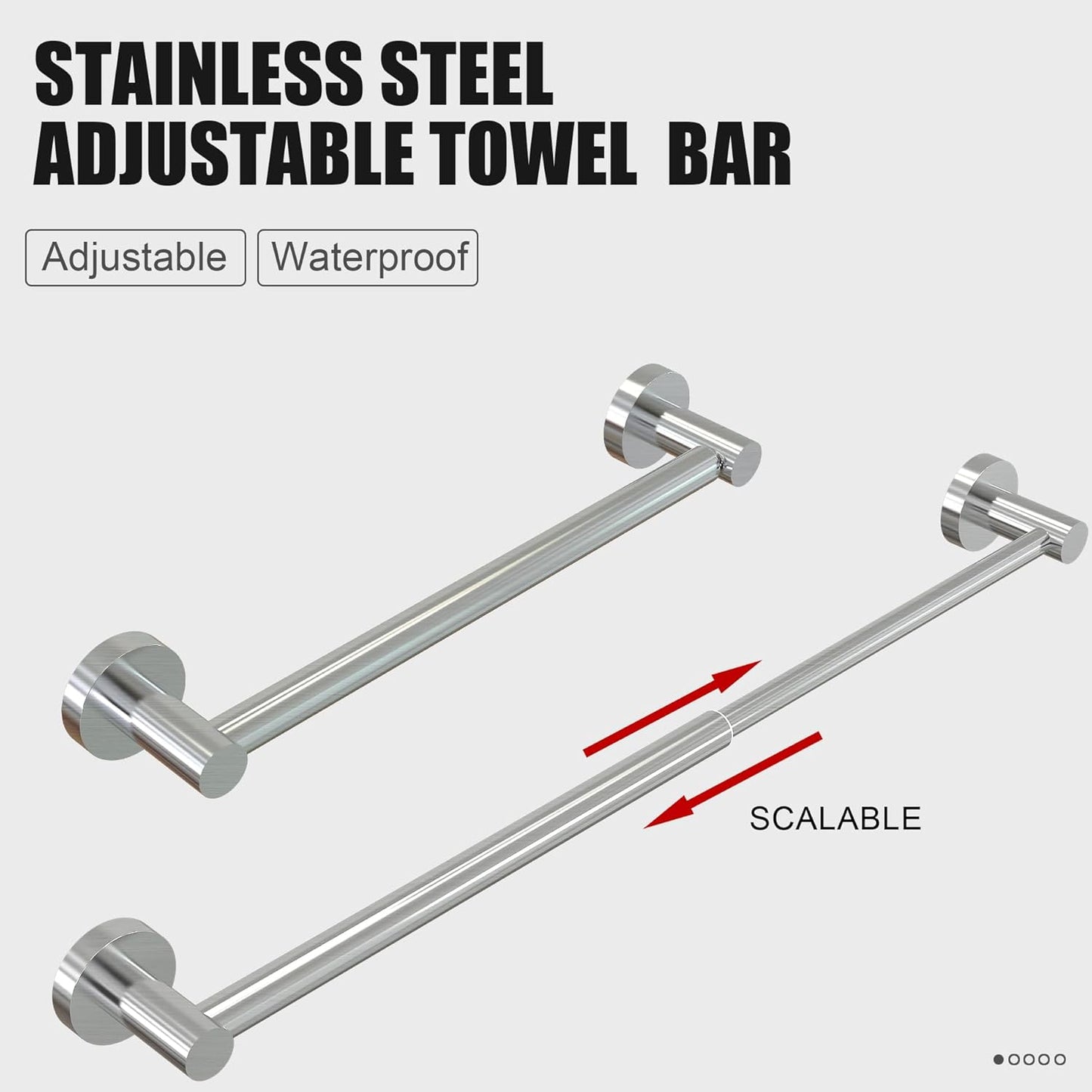 Adjustable 304 Stainless Steel Wall-Mounted Towel Bar for Bathroom (11.8-Inch to 22.6-Inch) - Durable and Rustproof in Silver