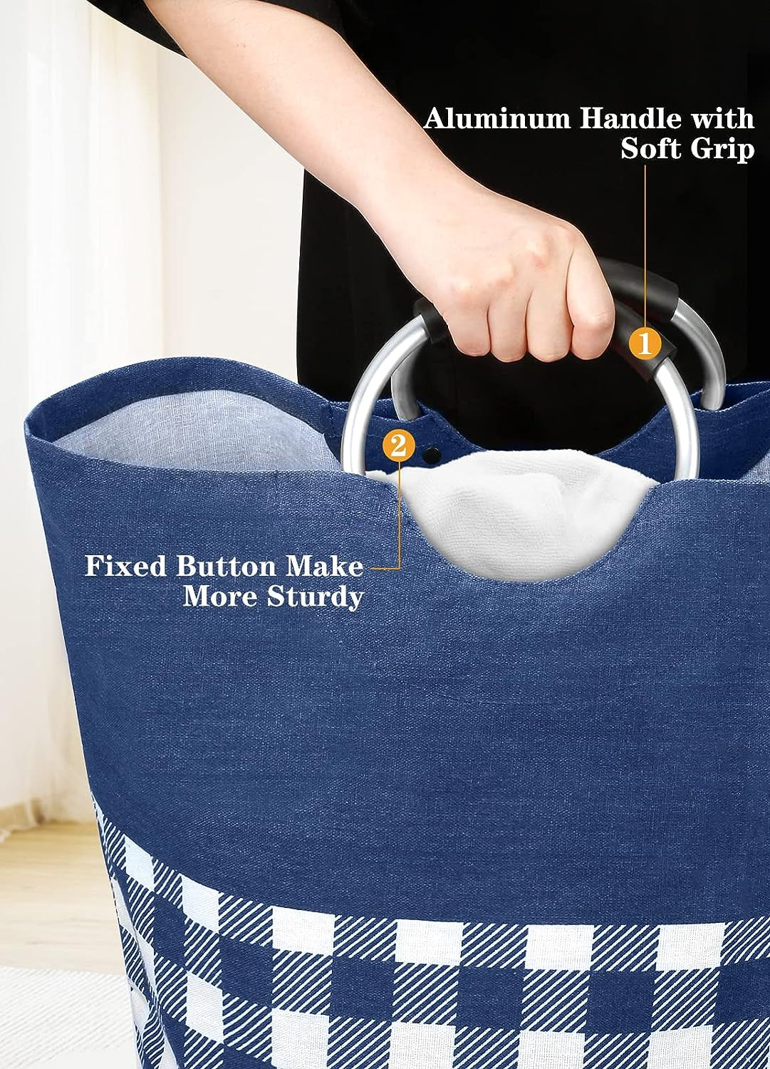 Large Waterproof Laundry Hamper with Handles - Collapsible Tall Storage Bag for College Dorms and Family Use (Blue, 82L)