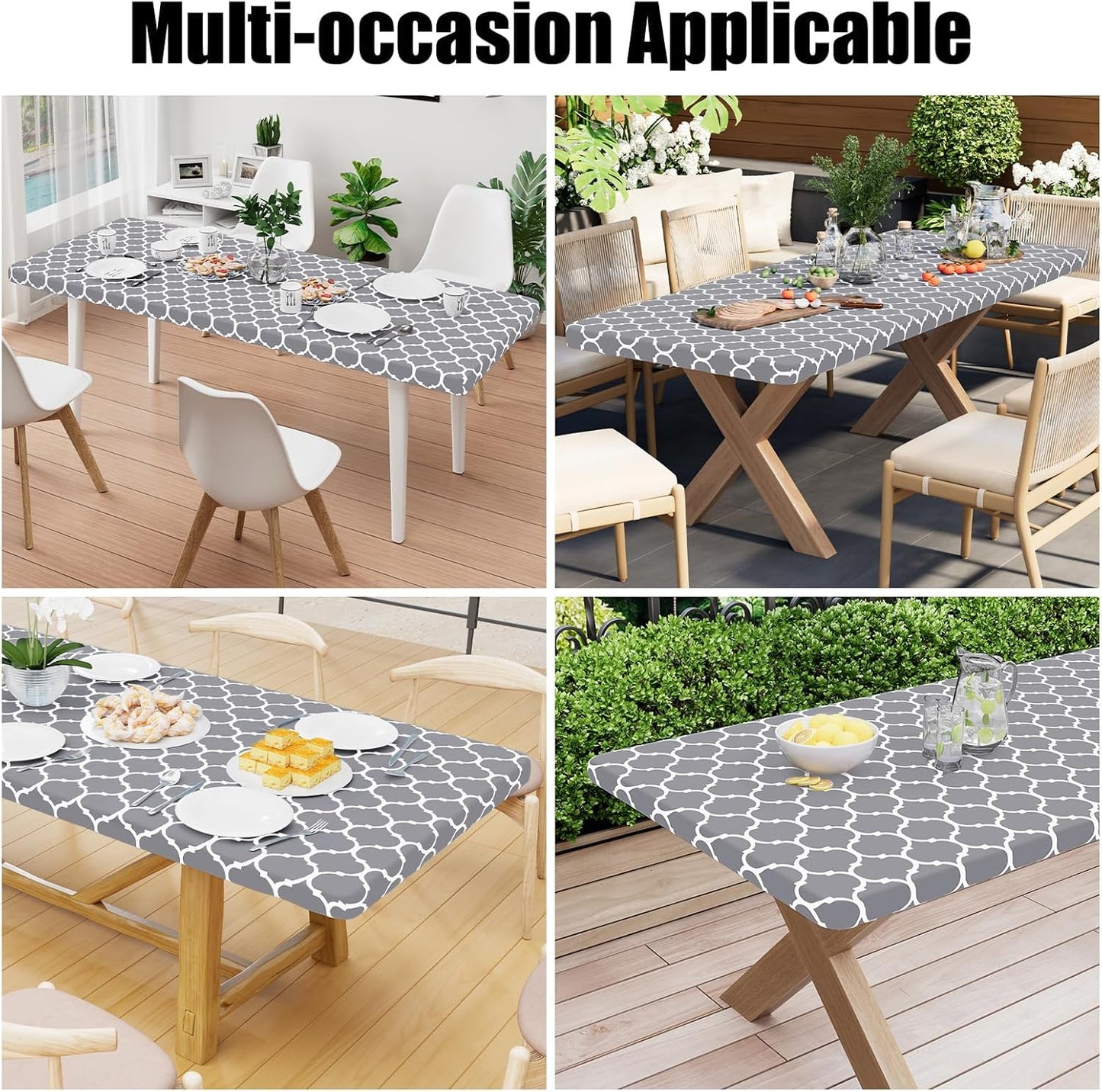 Waterproof Elastic Fitted Rectangle Picnic Table Cover for 6-Foot Tables, Wipeable Flannel-Backed Vinyl Protector for Indoor and Outdoor Use (Grey, 30 x 72 Inches)