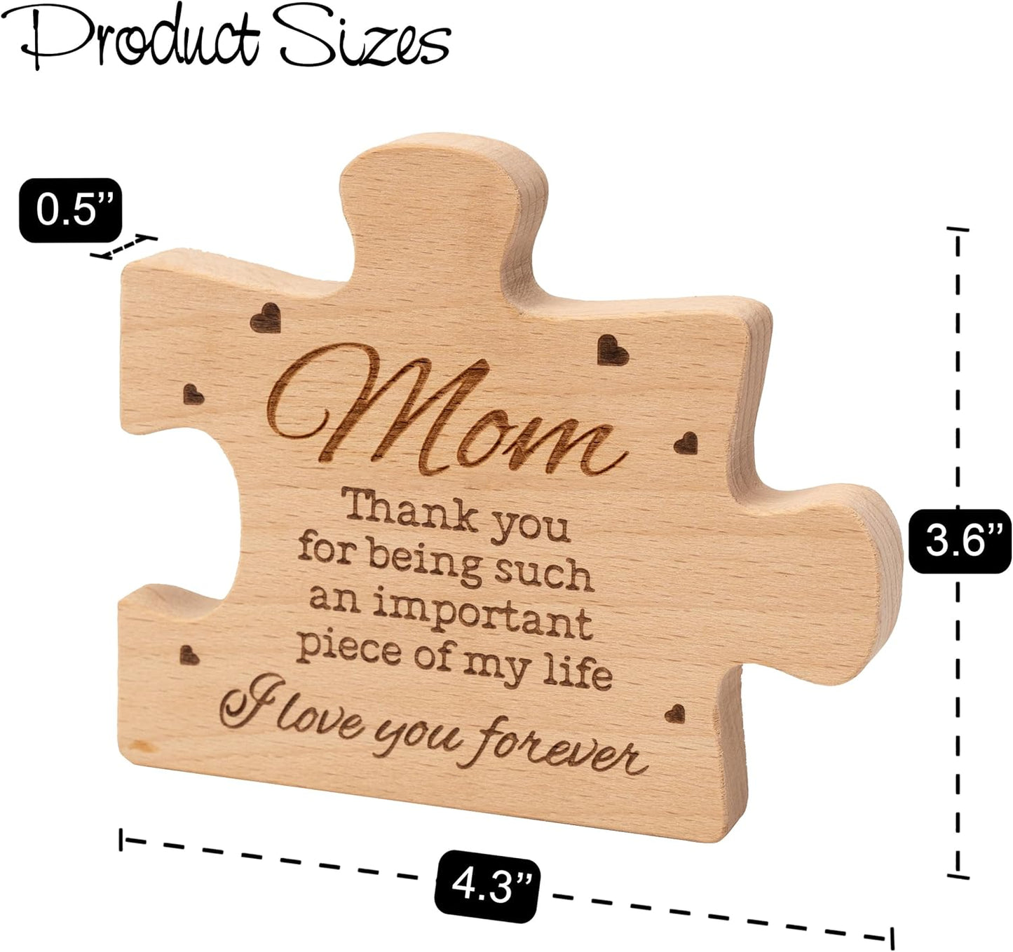 Mom Puzzle Piece Gift, Mothers Day Puzzle Block Solid Natural Wooden Engraved Gifts for Mom, Best Presents for Moms, Best Mom Ever Gifts, Mothers Day Decor for Mother'S Day, Birth Day, Chritsmas