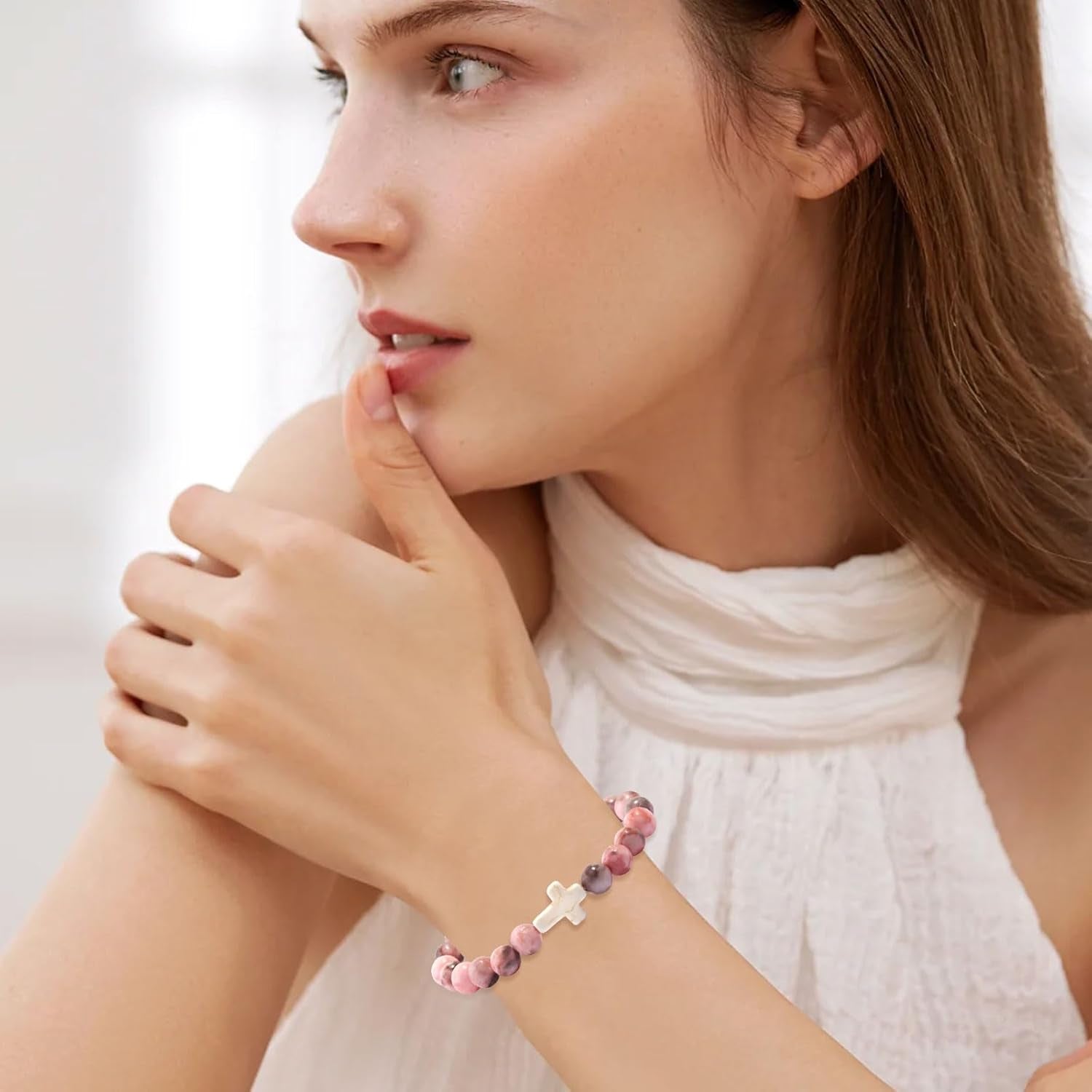 Gifts for Daughters/Granddaughters, Adjustable Pink Bracelet, Handmade Bracelet, Birthday Gift, Christmas Gift, Valentine'S Day Gift, Graduation Gift (Cross Bracelet, for My Granddaughter)