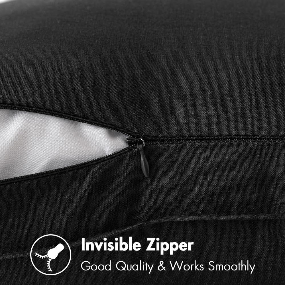 Pack of 2 Decorative Linen Pillow Covers Boho Farmhouse Modern Soft Accent Throw Pillows Neutral Cushion Covers for Sofa Couch Bed Living Room Home Decor, 18X18 Inch Black