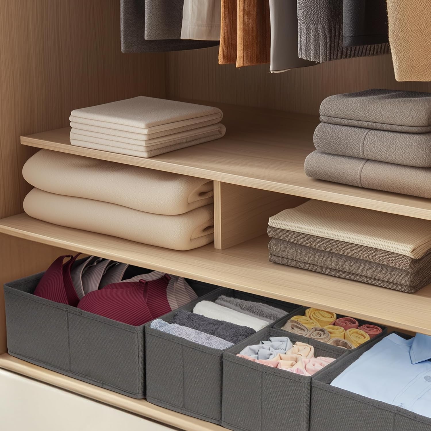 16 Pack Drawer Organizer Clothes, Dresser Drawer Organizers for Clothing Fabric Foldable Closet Organizers and Storage Bins for Baby Clothes, Nursery, Underwear, Bras, Socks