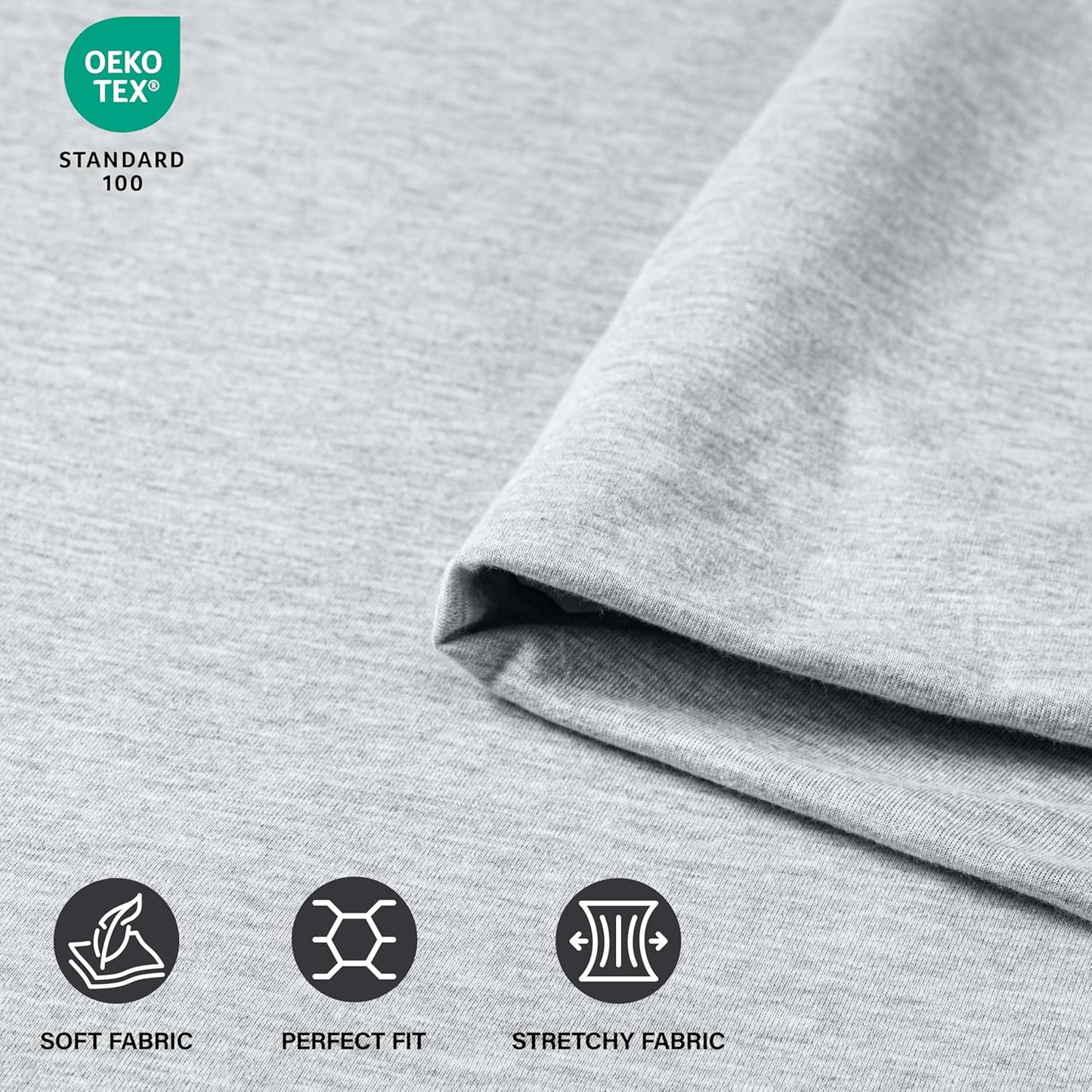 Queen Sheet Set - Jersey Knit Sheets 4 Piece – Cotton – Soft T-Shirt Stretchy Sheets (Heather Light Grey)