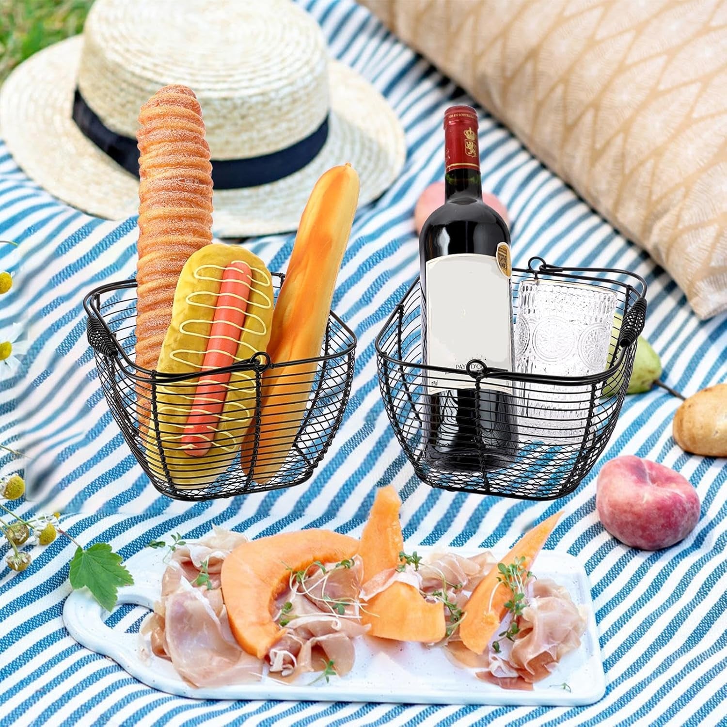 Set of 2 Black Square Wire Egg Baskets with Handles - Ideal for Collecting Fresh Chicken and Duck Eggs, Countertop Storage Solution