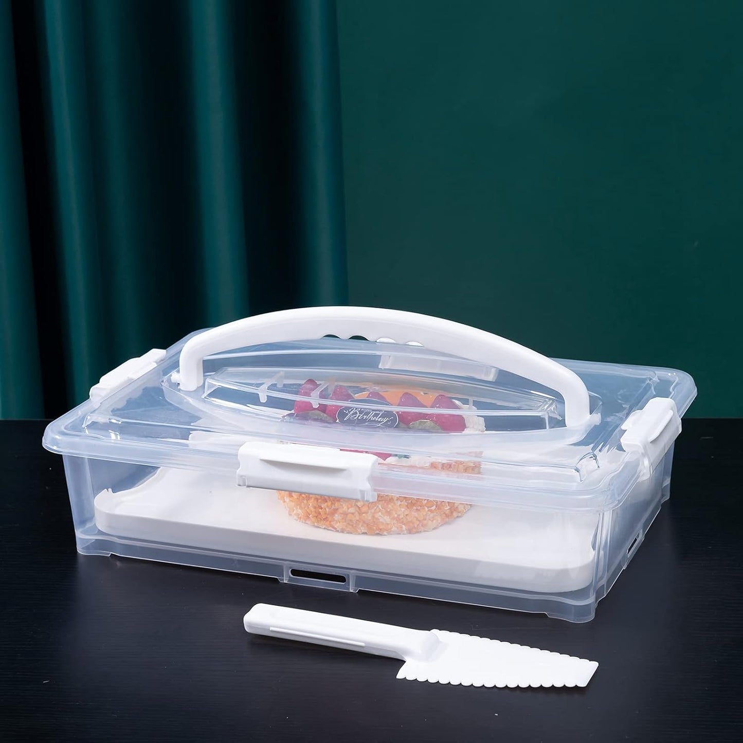 Plastic Cake and Cupcake Carrier Holder, Large Portable Storage Container for Storing 12 Cupcakes or 1 Large Cake, White