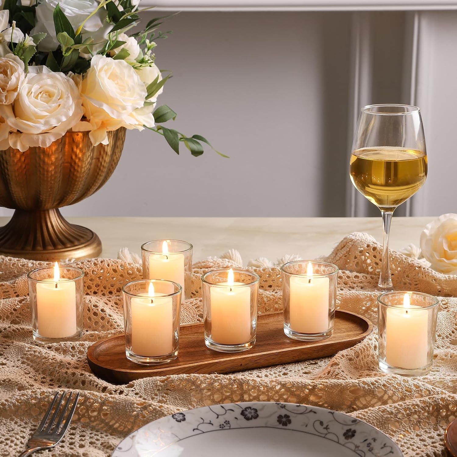 72Pcs Clear Glass Tea Light Holders - Votive Candle Holders Bulk for Weddings Events - Glass Votives for Wedding Centerpieces, Christmas, Thanksgiving - Candle Accessories Decor (72, Clear)