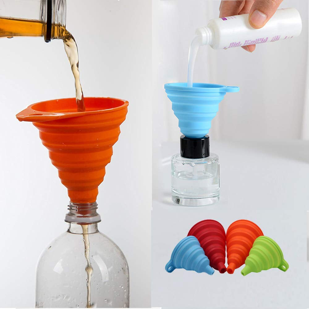 4-Pack Foldable Silicone Kitchen Funnel Set for Liquid Transfer - Food Grade Small and Large Accessories