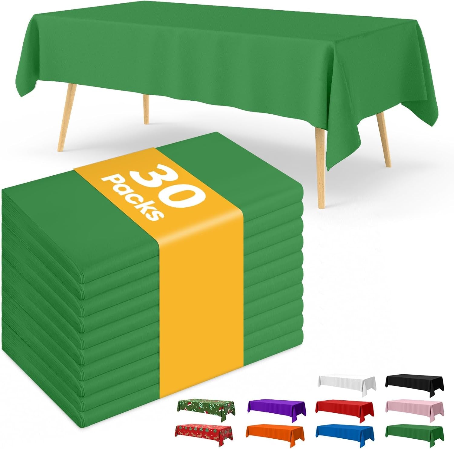 Green Plastic Table Cloth - 30 Pack 54" × 108" Rectangle Disposable Tablecloths for 6FT Tables, Waterproof Table Cover for Party, Holiday & Gathering Use