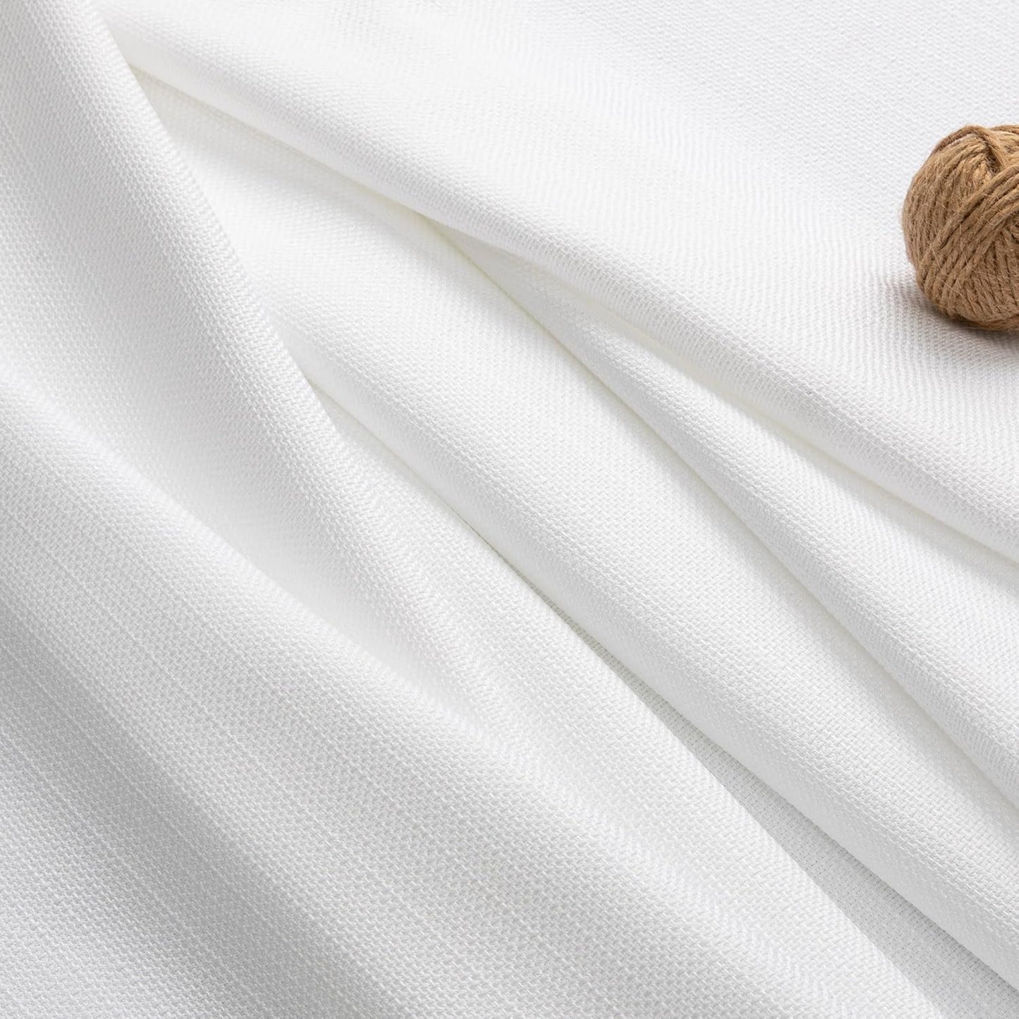 2 Panels White Curtains 24 Inch Length Tier Curtain, Faux Linen Textured Small Cafe Curtains, Light Filtering Short Camper Curtain for RV Window Bathroom, 30X24 Inch, 2PCS