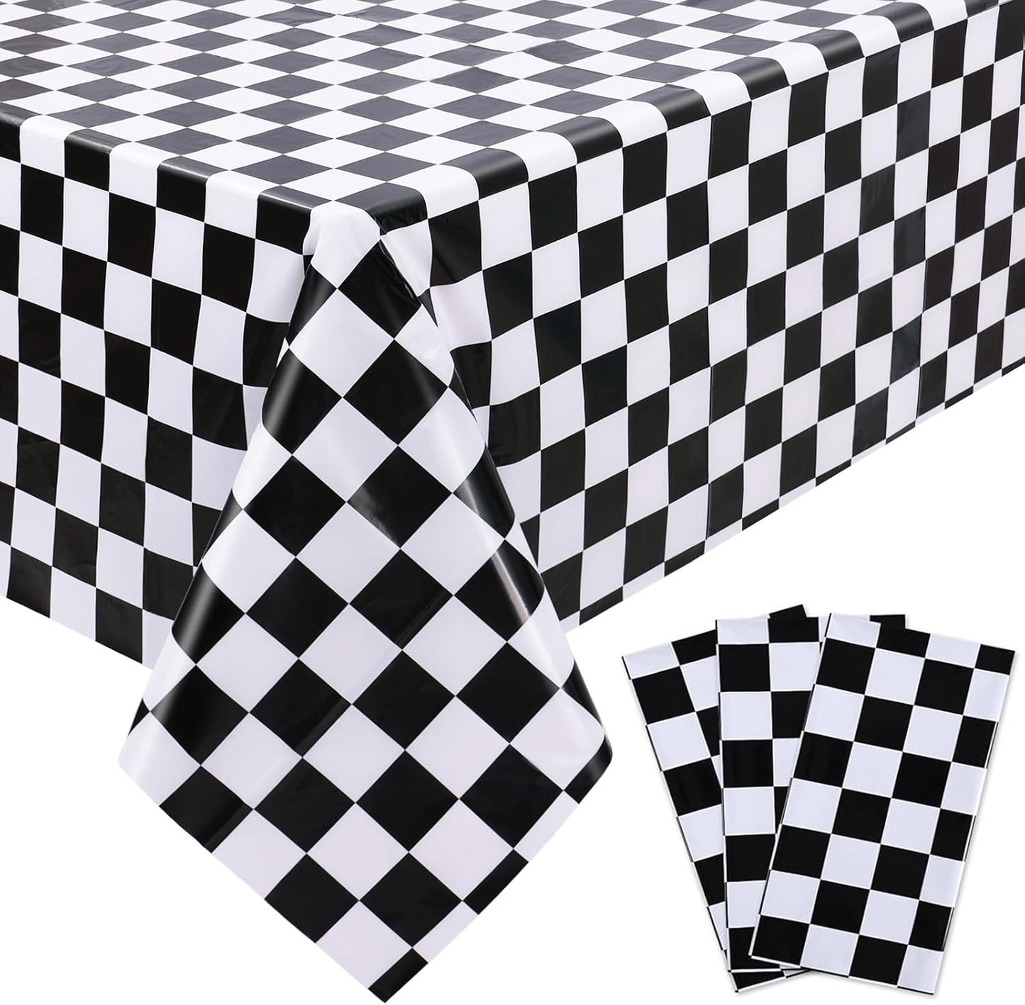3 Packs Black and White Checkered Tablecloths 54 X 108 Inches Disposable Plastic Checkered Flag Racing Table Cover Waterproof Rectangle Race Car Table Cloth for Picnic Party Retro Celebration