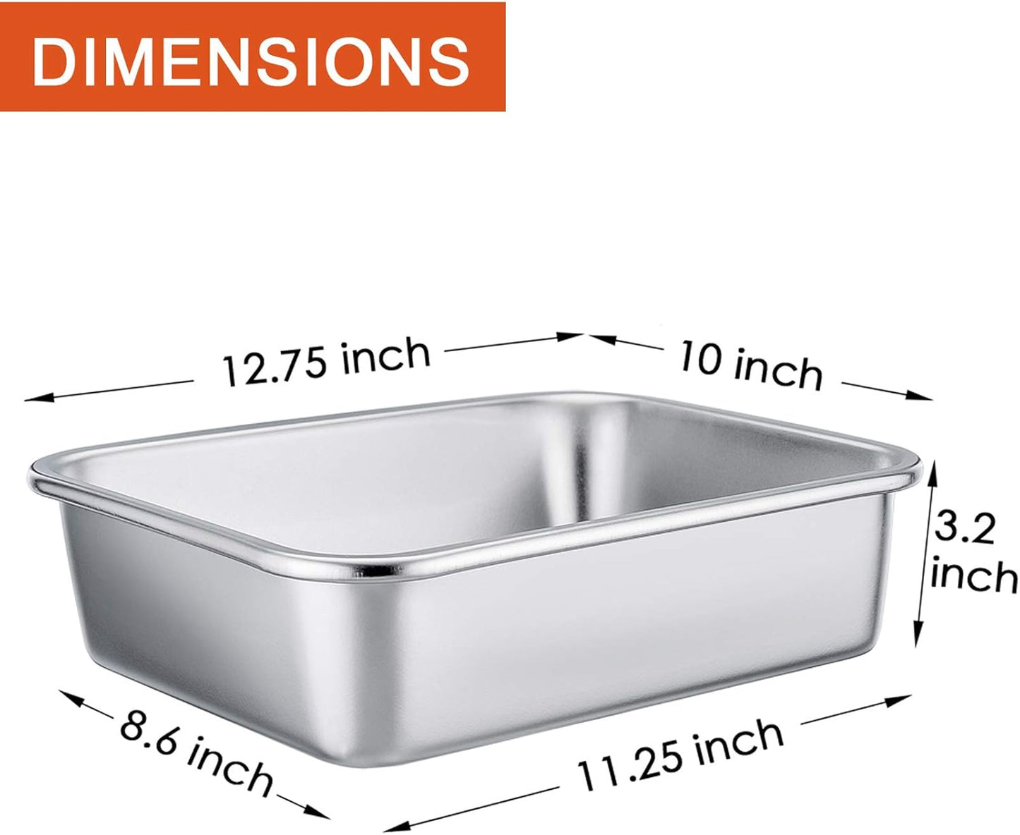 Lasagna Pan, Rectangular Cake Pan Roaster Pasta Baking Cookie Sheet Pans Stainless Steel, Heavy Duty & Durable, Oven & Dishwasher Safe, 12.7" L X 3.2" H