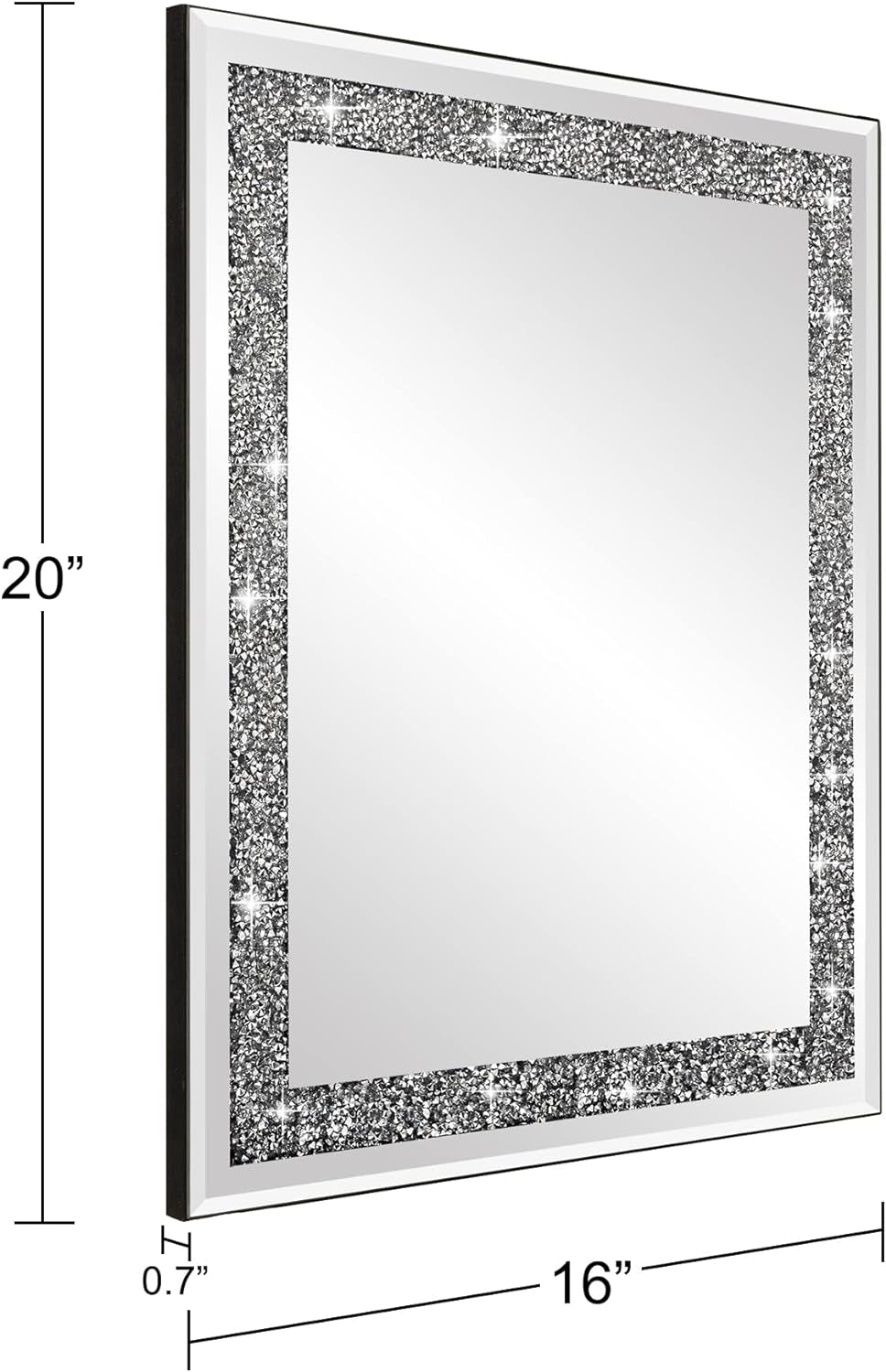 Rectangular Wall Mirror Crystal Crush Diamond Mirror for Home Décor Accent Mirror for Bathroom, Entryway and Bedroom, 16" X 20"