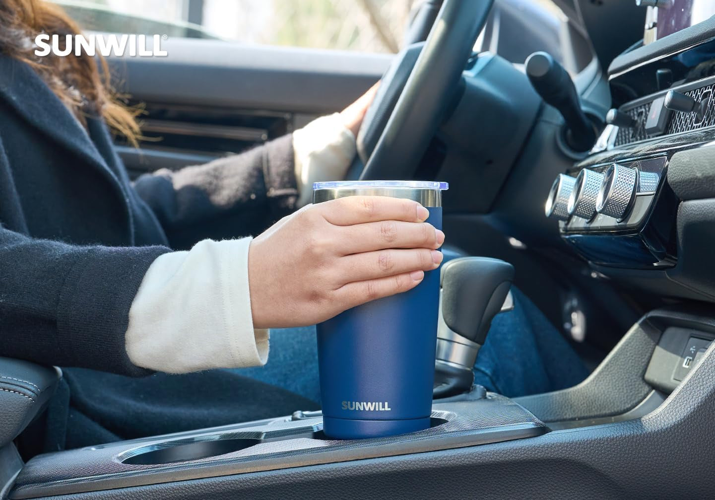 Travel Coffee Tumbler 20 Oz, Insulated Mug with Lid, Stainless Steel Cup for Outdoor, Powder Coated Navy