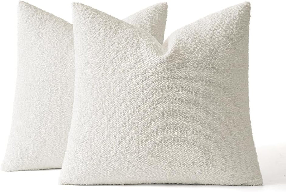 18X18 Inch Decorative Pillow Covers for Couch Bed Set of 2 Textured Boucle Neutral Throw Pillows Christmas White Accent Solid Cushion Pillowcase Cozy Soft Sofa Livingroom Home Decor