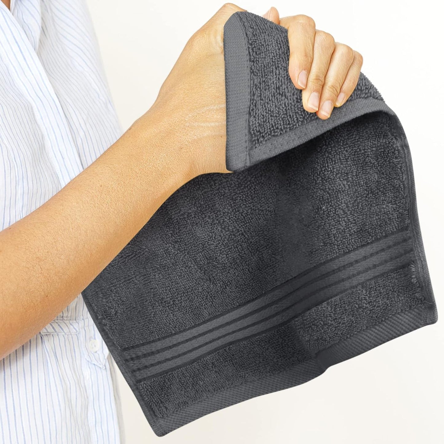 12 Pack Premium Wash Cloths Set, 12 by 12 Inches, 100% Cotton Ring Spun, Highly Absorbent and Soft Feel Washcloths for Bathroom, Spa, Gym, and Face, Grey