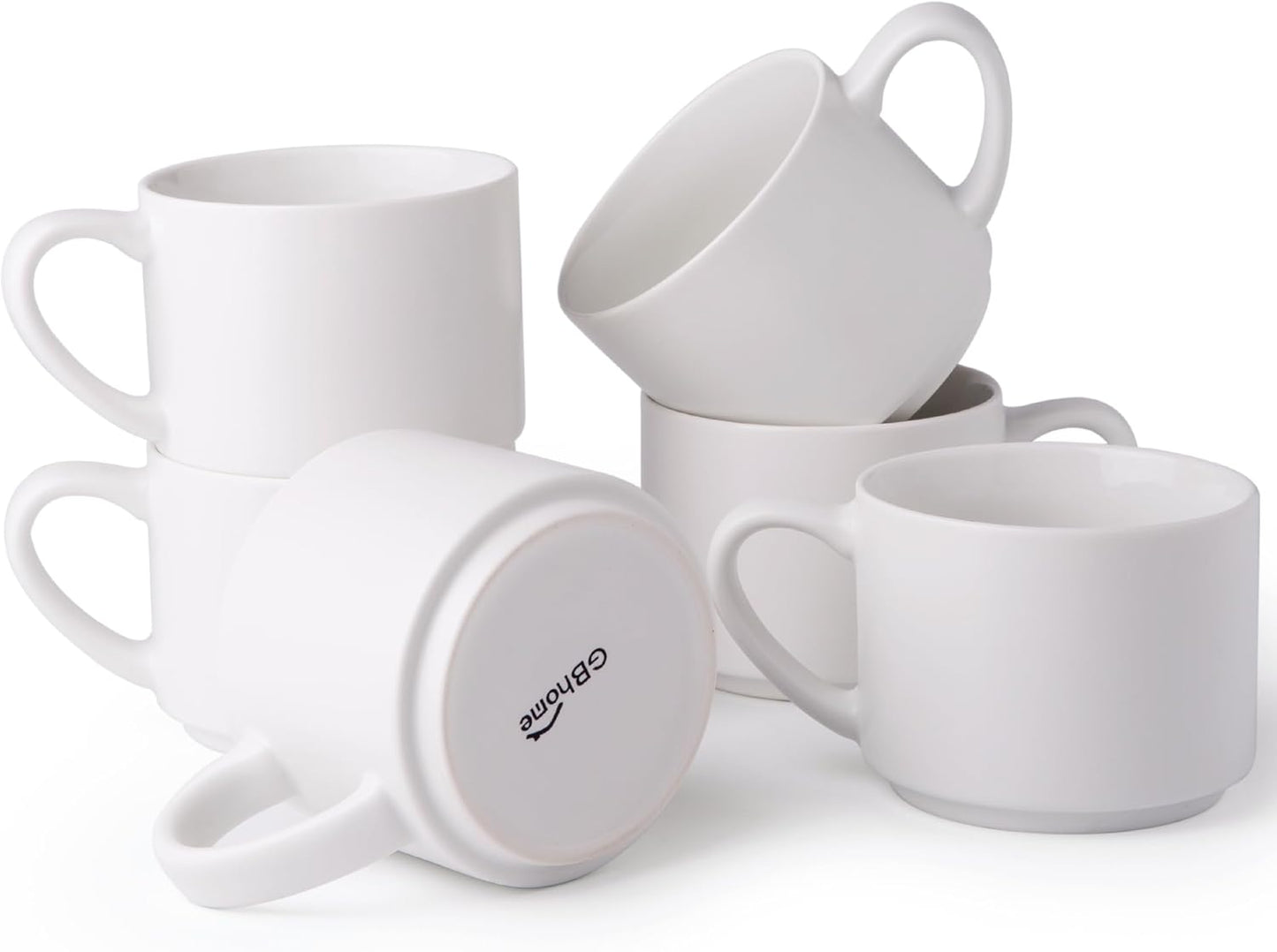 14 oz Stackable Ceramic Coffee Mug Set of 6, Modern Design for Latte, Tea, and Cappuccino, Dishwasher and Microwave Safe, Matte White Finish