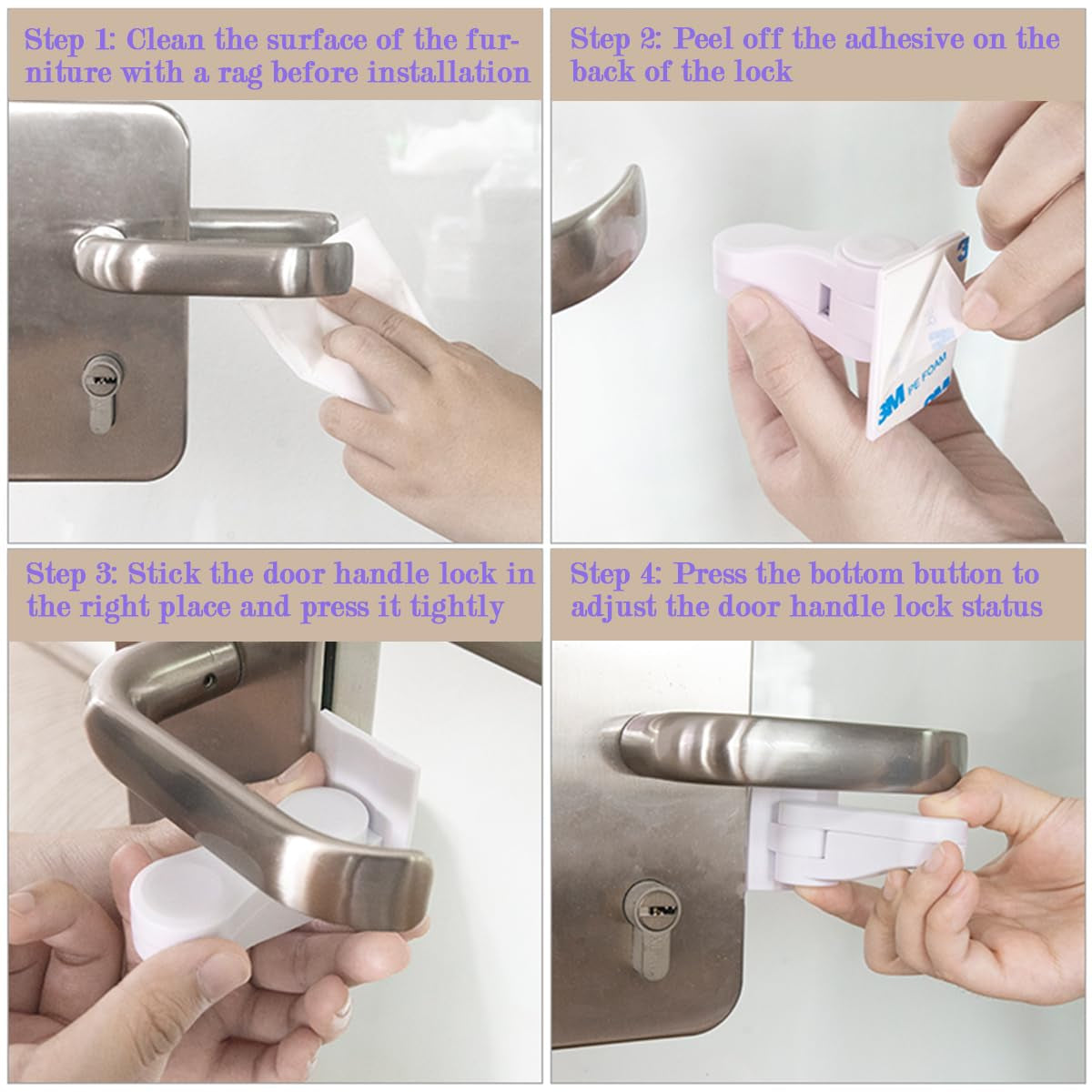 Child Proof Door Lever Locks (6 Pack) Baby Proofing Door Handle Locks with Adhesives, No Drilling Child Safety Door Locks for Protecting Kids and Toddler