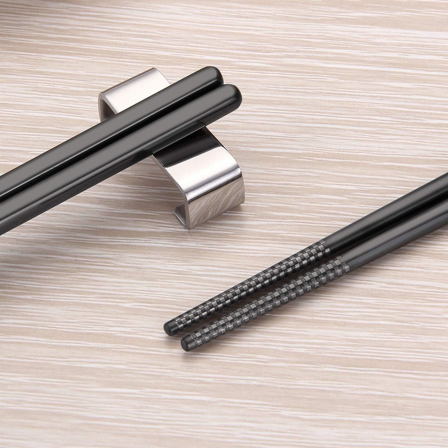 Stainless Steel Chopsticks, 9.45 Inches, Reusable (5 Pairs, Black)