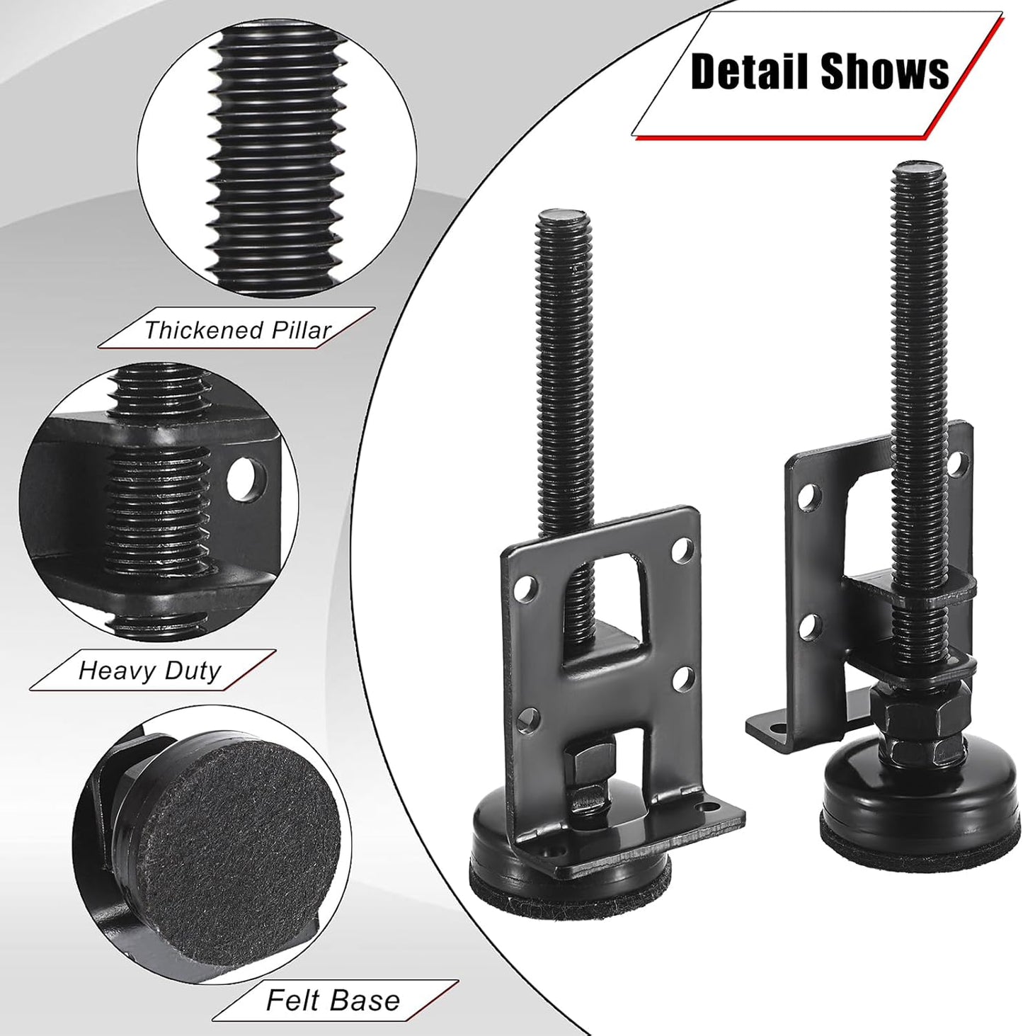 8-Piece Heavy-Duty Adjustable Leveling Feet, 4.7" Metal Levelers for Furniture, Tables, Cabinets, Workbenches, and Wardrobes - Black