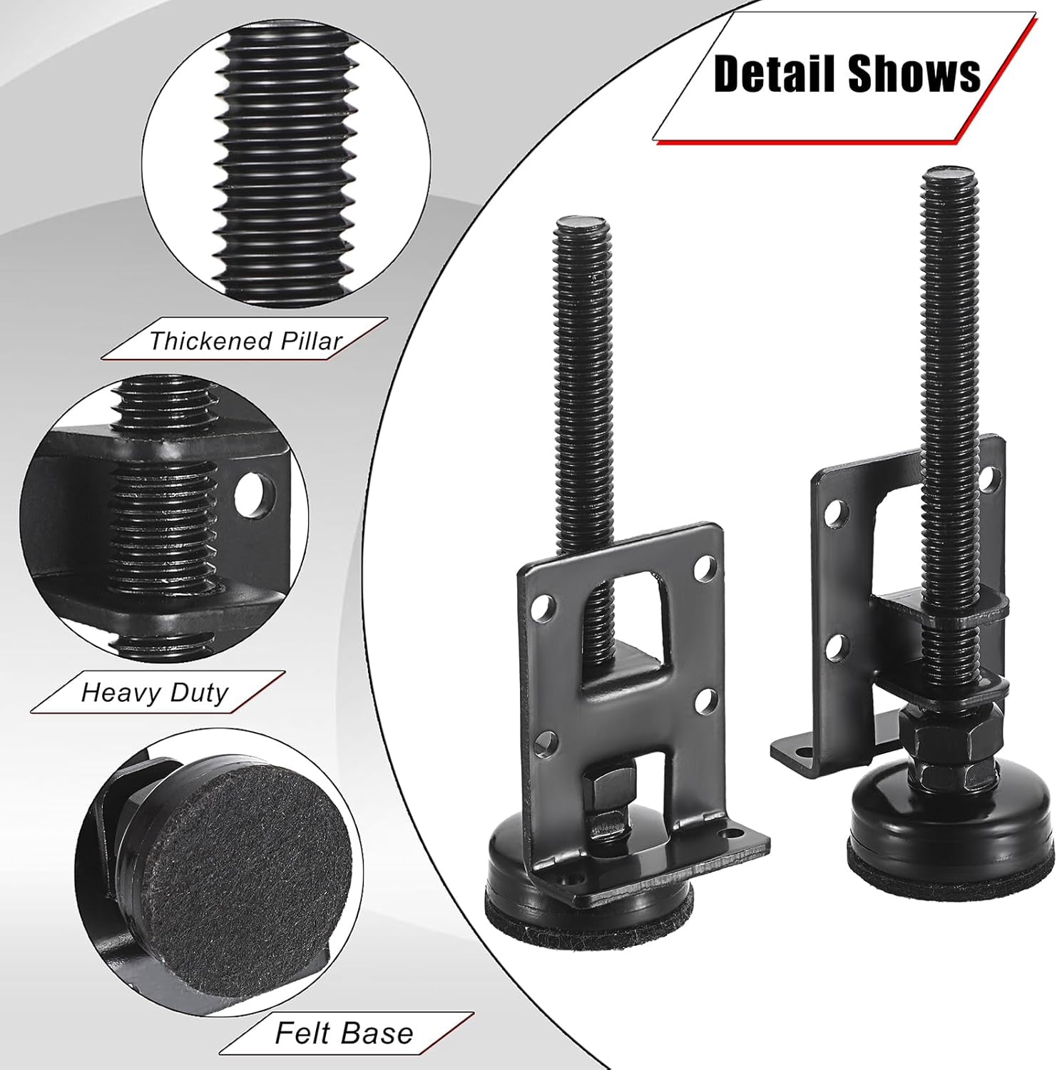 8-Piece Heavy-Duty Adjustable Leveling Feet, 4.7" Metal Levelers for Furniture, Tables, Cabinets, Workbenches, and Wardrobes - Black