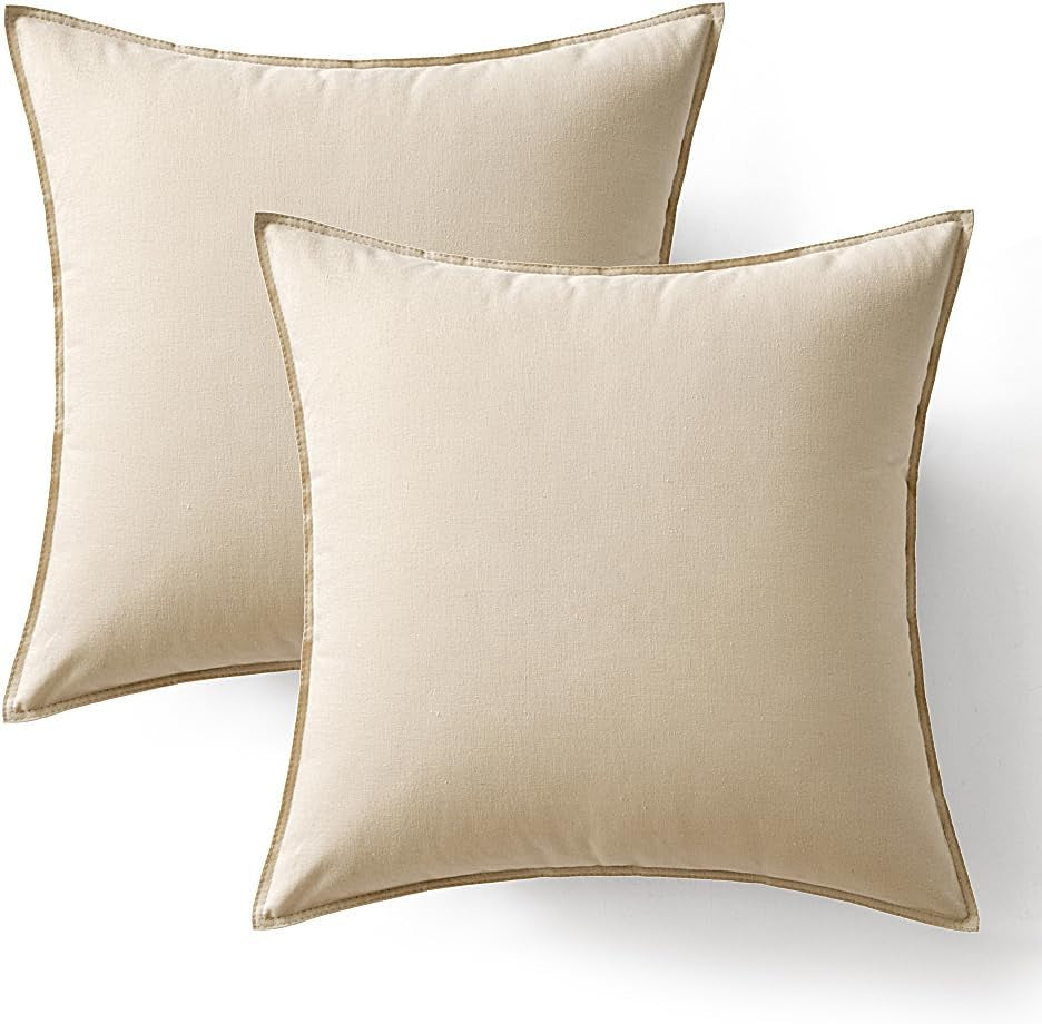 Pack of 2 Decorative Linen Pillow Covers Boho Farmhouse Modern Soft Accent Throw Pillows Neutral Cushion Covers for Sofa Couch Bed Living Room Home Decor, 18X18 Inch Beige