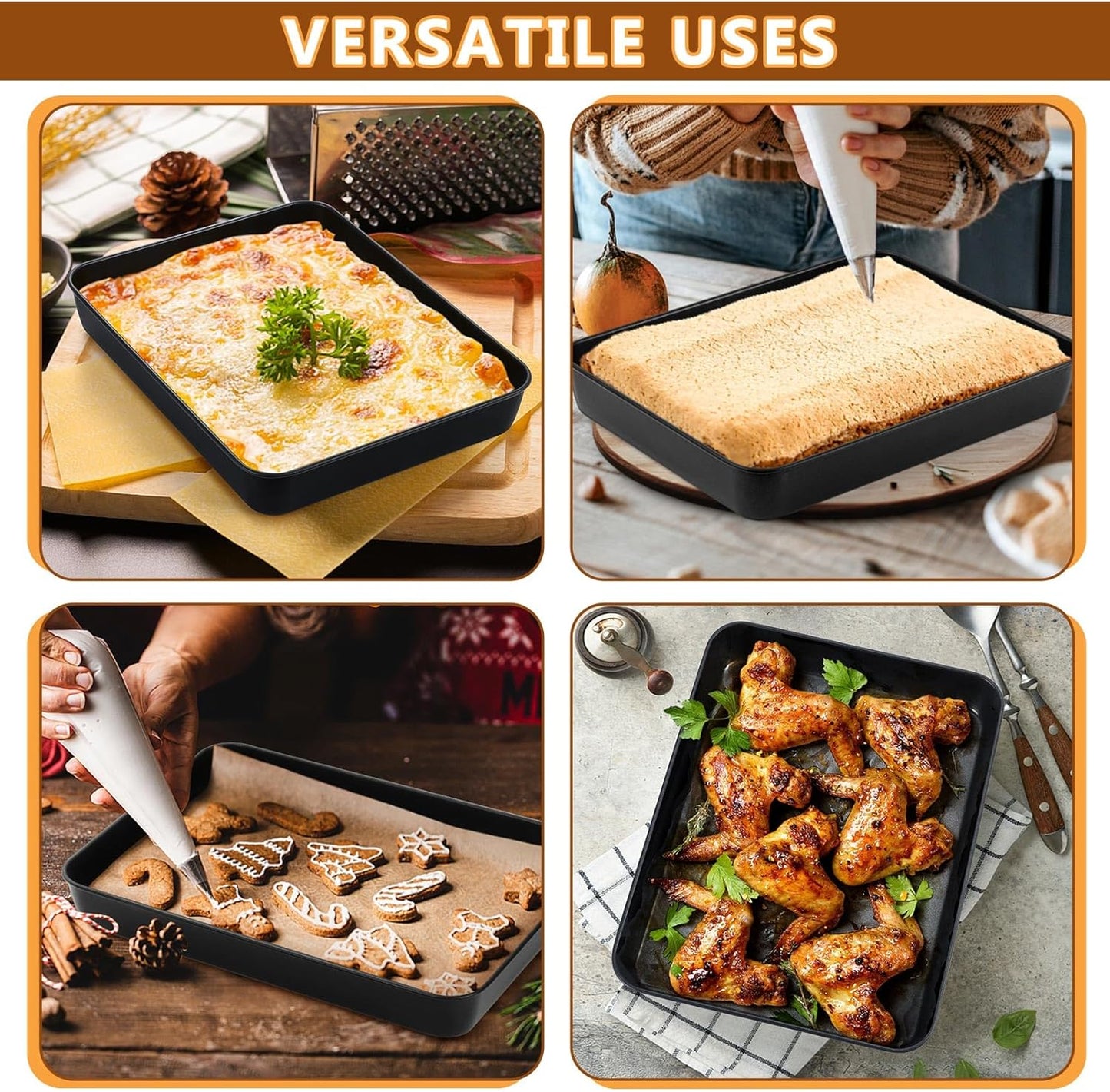 12.3 Inch Nonstick Small Lasagna Pan, Stainless Steel Deep Toaster Oven Pan Tray for Brownie Meats Lasagna, Rectangular Bakeware for Oven Use, Easy Clean & Heavy Duty, 1PC