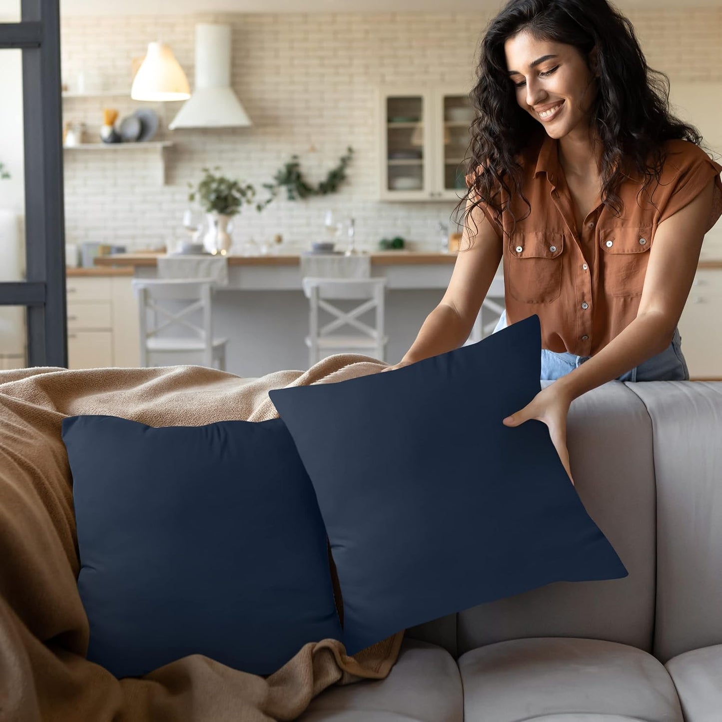 Throw Pillows Insert (Pack of 2, Navy) - 18 X 18 Inches Bed and Couch Pillows - Indoor Decorative Pillow