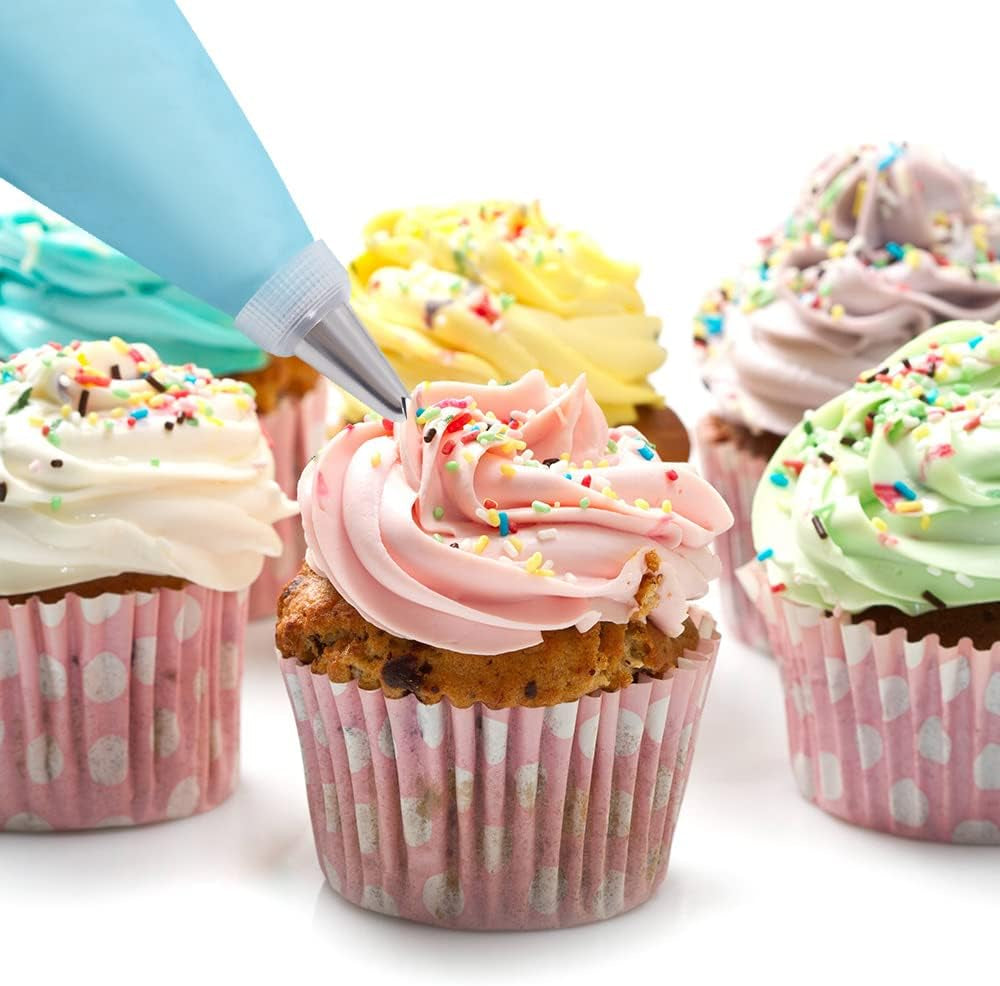 Piping Bags and Tips Set, Cakes Decorating Kit Supplies with 3 Reusable Pastry Bags, 18 Frosting Tips, 3 Couplers, 3 Bag Ties, 3 Cake Scraper, 1 Cake Decorating Tools for Cookie Icing