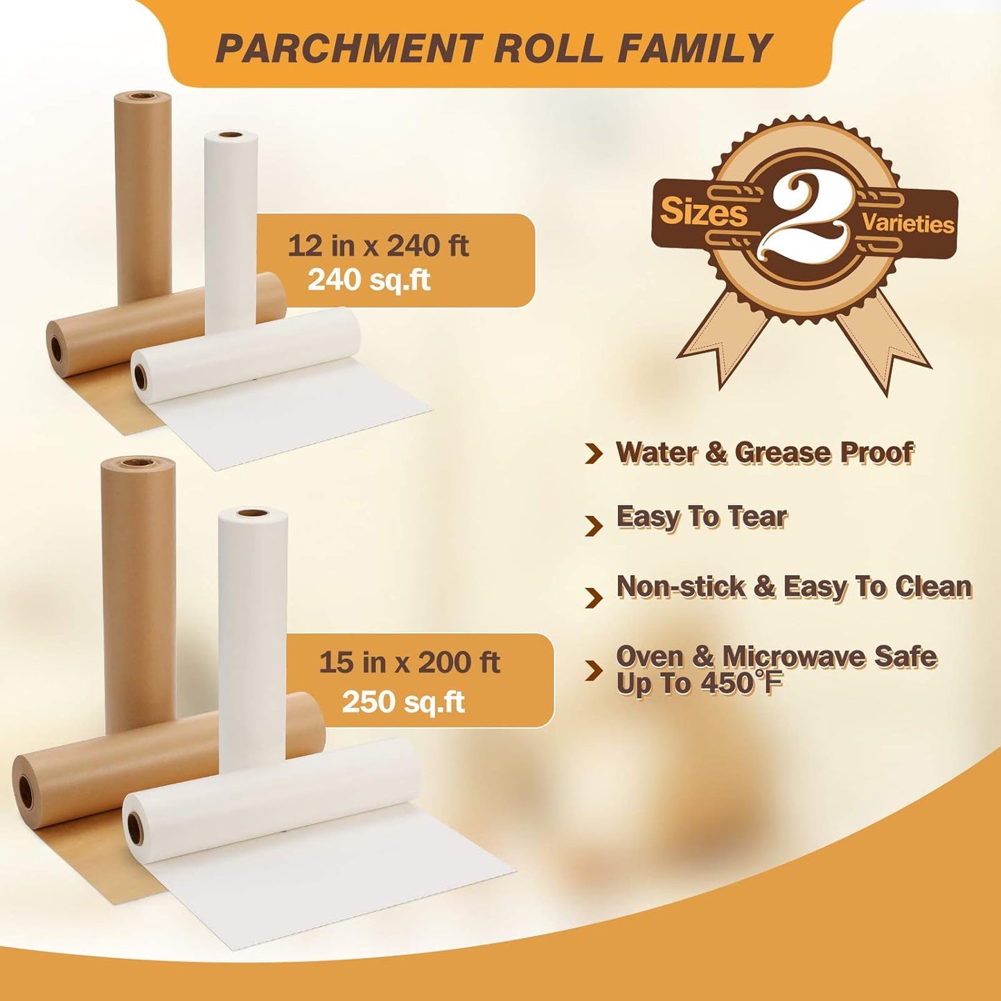 Unbleached Parchment Paper for Baking, 12 in X 240 Ft, 240 Sq.Ft, Baking Paper, Non-Stick Parchment Paper Roll for Baking, Cooking, Grilling, Air Fryer and Steaming