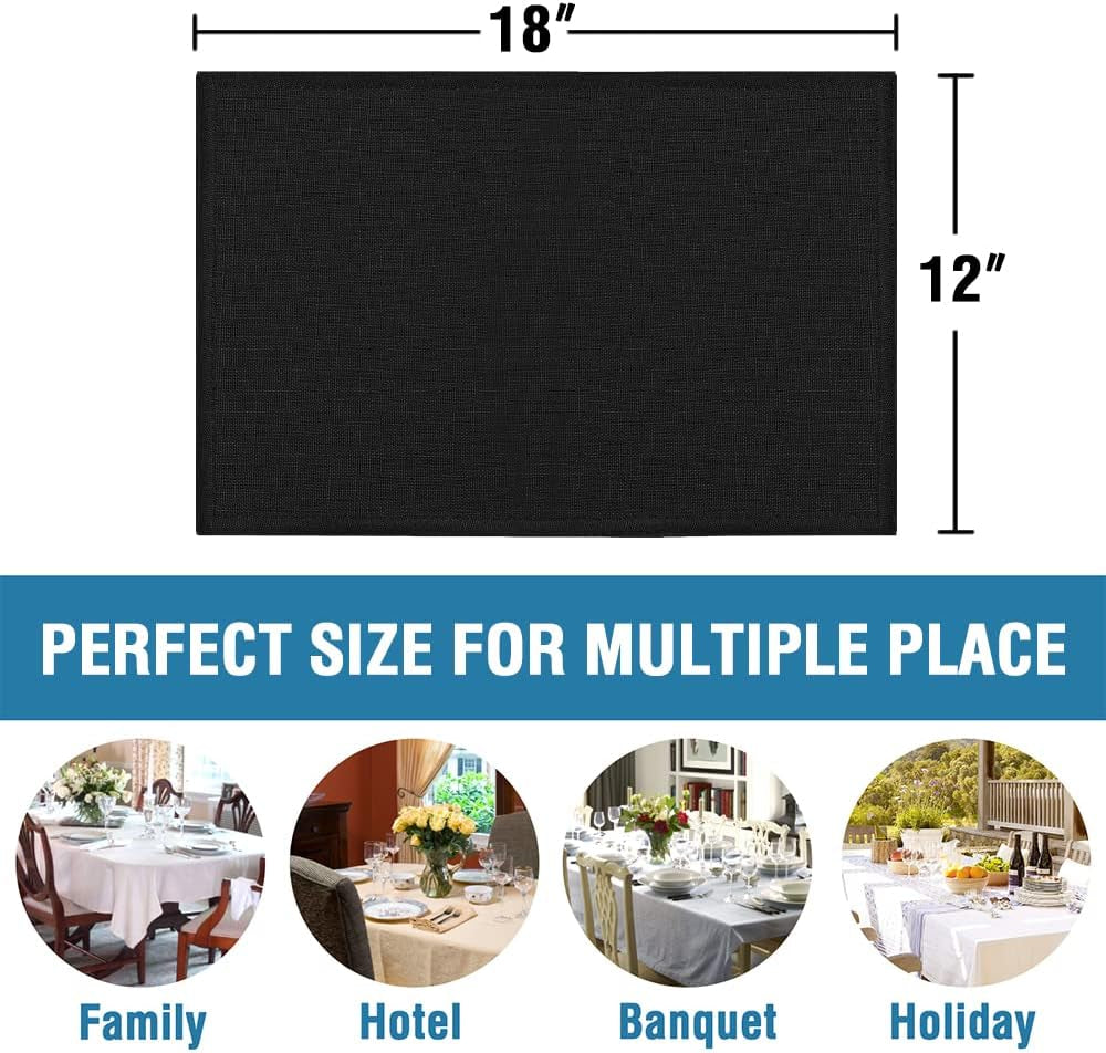 Linen Placemats Set of 4 Premium Solid Table Placemats for Dining Table Spill-Proof Waterproof Table Mats Heat-Resistant Kitchen Table Mats Washable, 12X18 Inches, Black