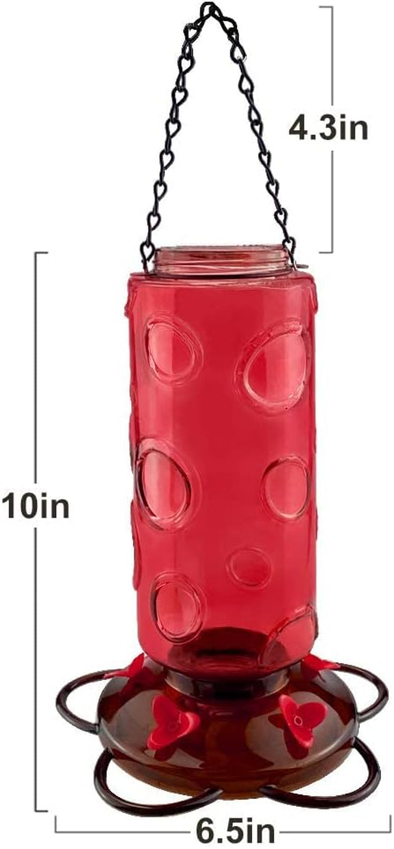 Large Capacity Hummingbird Feeders for Outdoors Hanging Wild Bird Feeders with 5 Nectar Bird Feeding Station 30 OZ Red Glass Bird Feeder - (Pack of 2)