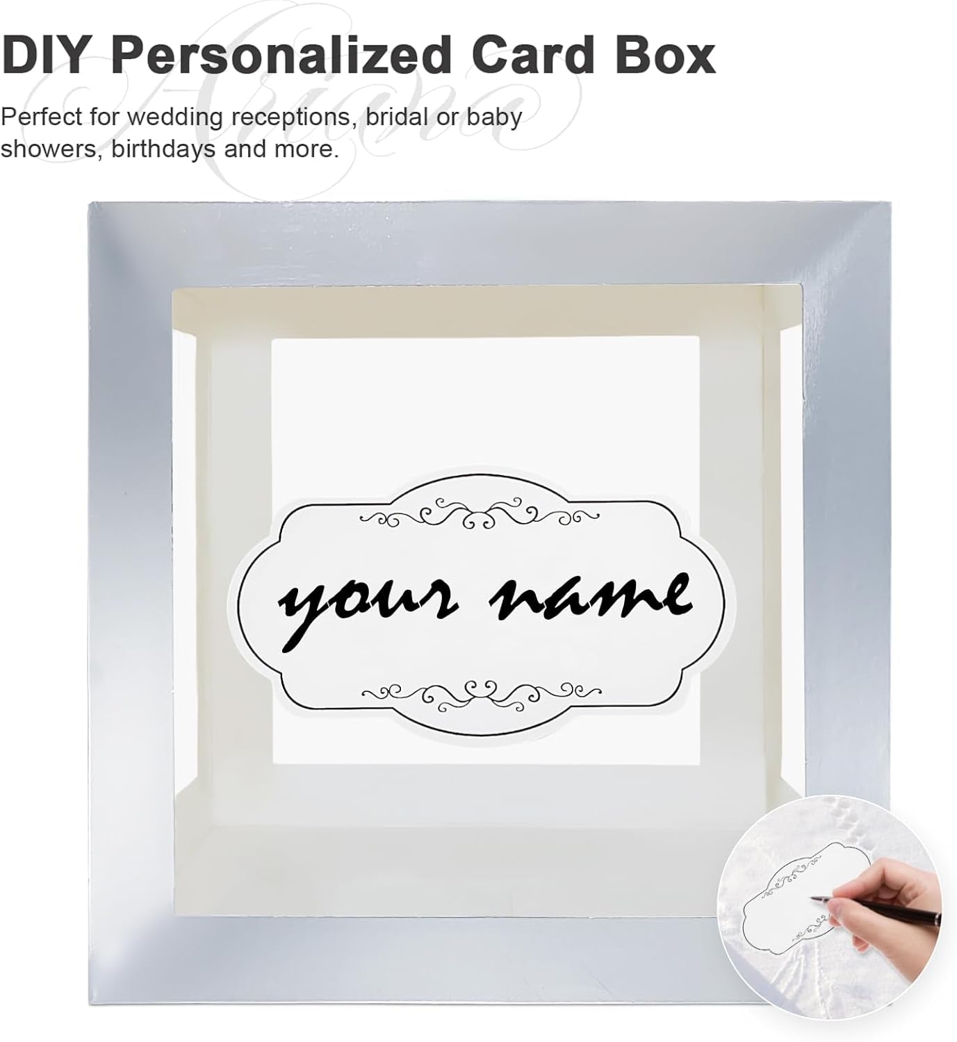Wedding Card Box for Reception, Transparent with Silver Border Money Box for Wedding, Baby Showers, Wishing Well Party, Birthdays, Retirements, Open Houses, Anniversaries(Clear Silver)