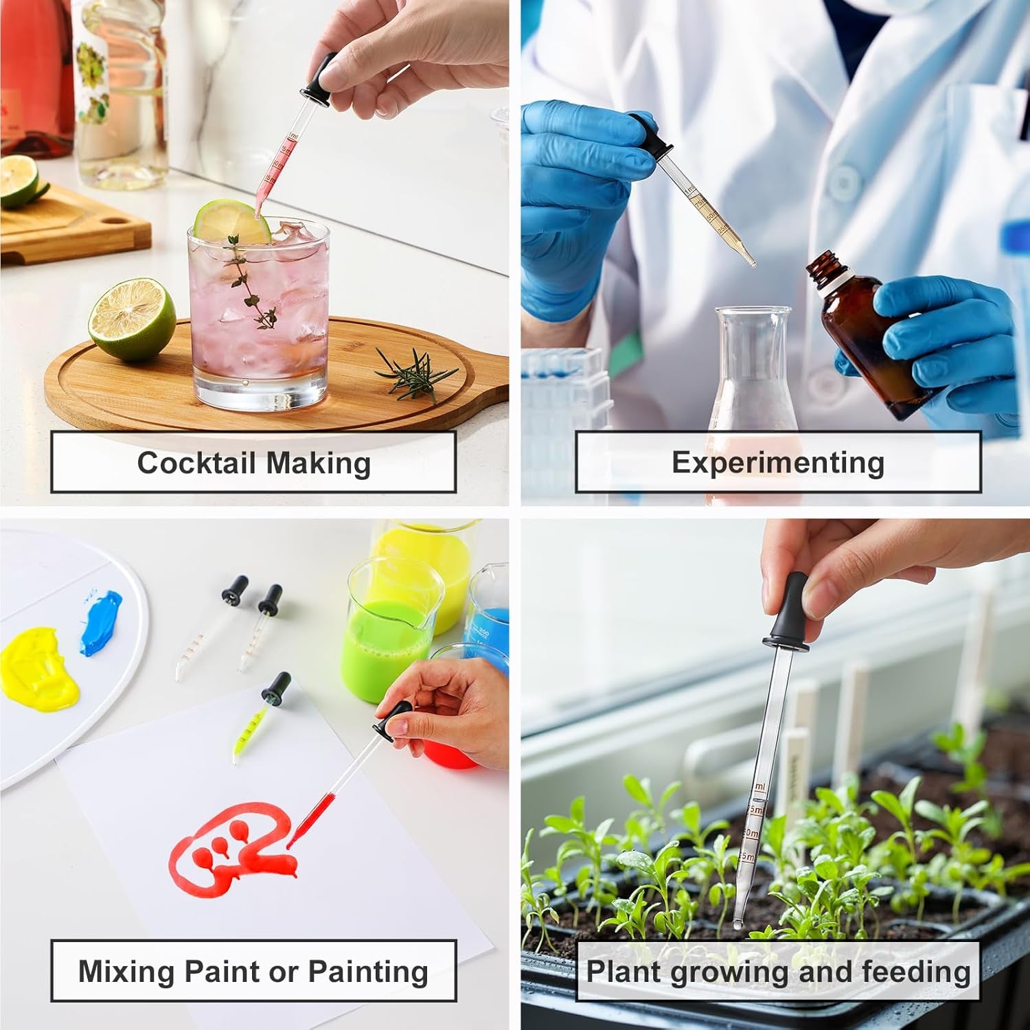 4 Pack, 1 Ml Glass Eye Dropper with Measurement - Long & Short, Bent & Straight Tip Calibrated Glass Medicine Droppers, Accurate Dose Pipette Dropper for Essential Oils, Feeding, Ear, Lab, Health Care