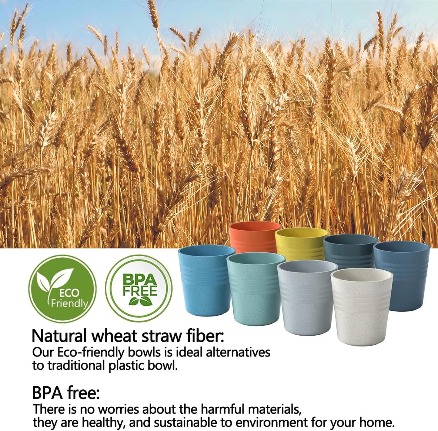 8 Oz Wheat Straw Drinking Cups, 【Set of 8】 Small Plastic Cups Reusable, BPA Free Unbreakable Water Cups for Kitchen and Dining,Dishwasher and Microwave Safe