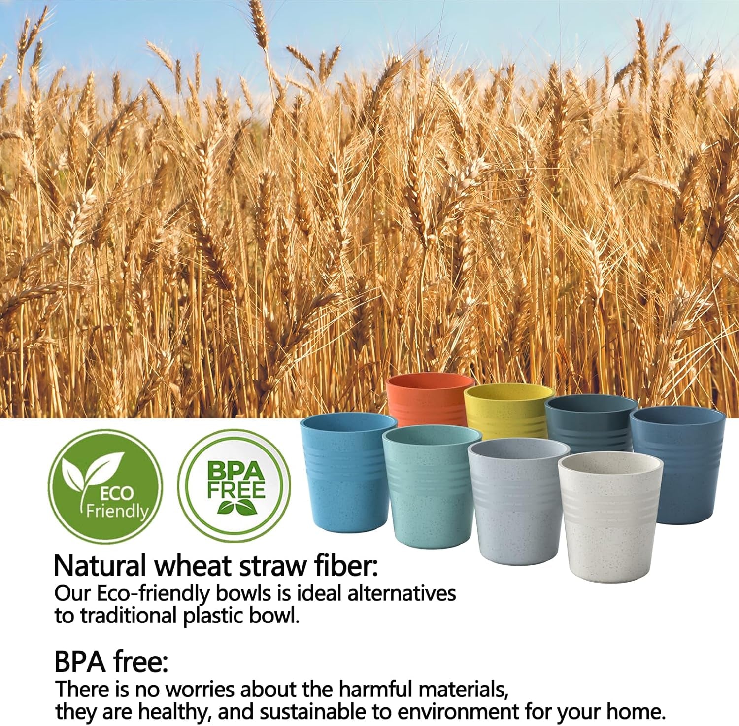 8 Oz Wheat Straw Drinking Cups, 【Set of 8】 Small Plastic Cups Reusable, BPA Free Unbreakable Water Cups for Kitchen and Dining,Dishwasher and Microwave Safe