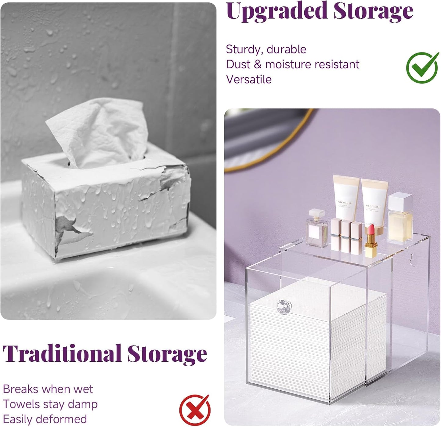 Clean Skin Club Face Towels Holder - Stackable Acrylic Organizer Compatible with Clean Skin Club Towel XL, Bathroom Vanity, Dresser Holder, Dustproof Multipurpose for Makeup, Skincare, Clear