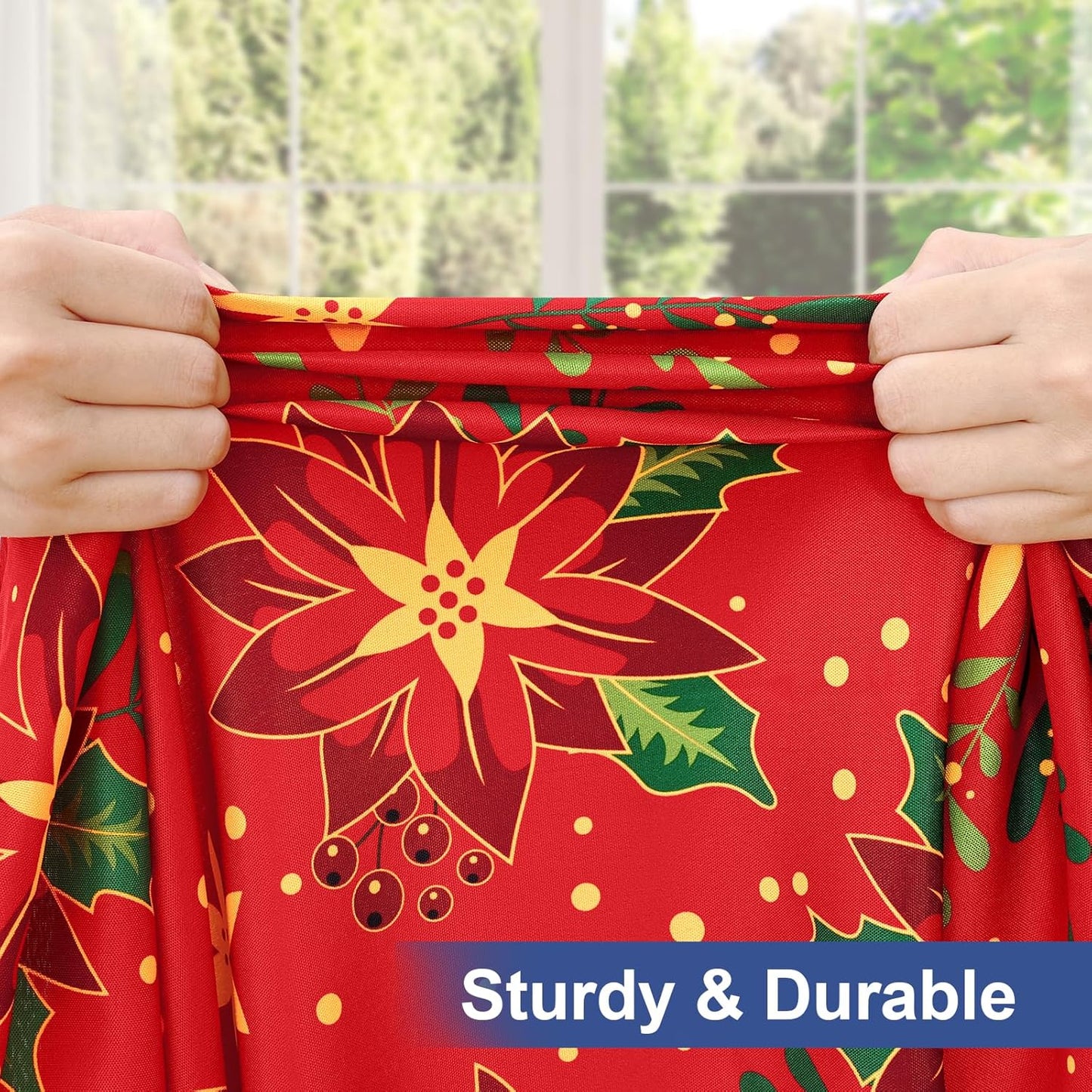 round Fabric Fitted Tablecloth, Elastic Waterproof Oil Proof Table Cloth, Washable Polyester Table Cover Fits 36"-44" round Tables for Outdoor Picnic Dinner, Flowers