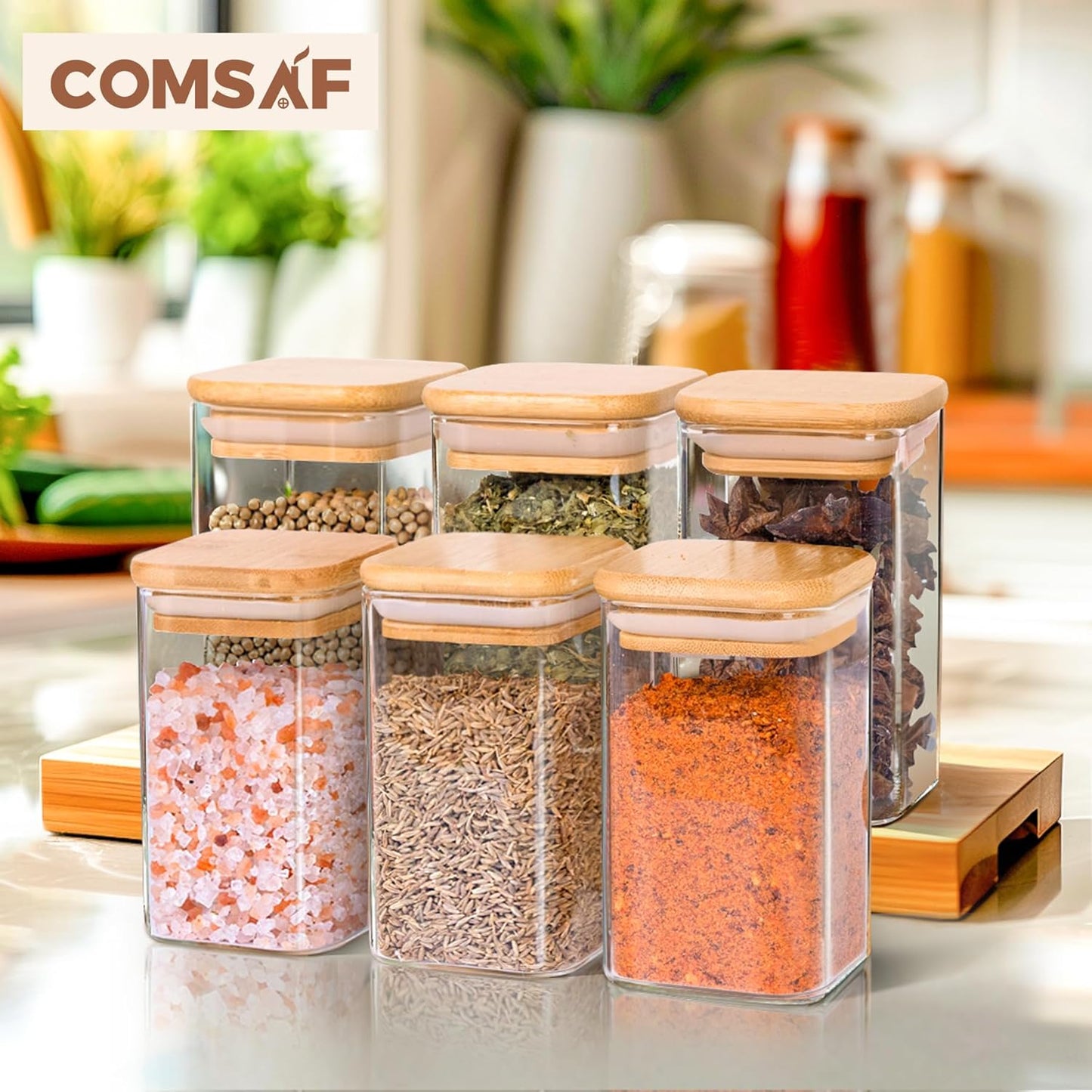 6Pcs 8Oz Spice Jars with Label Trial Set, Glass Spice Jars with Bamboo Lids Supplementary Set, Seasoning Container Trial Pack, Perfect for Ktichen Starter