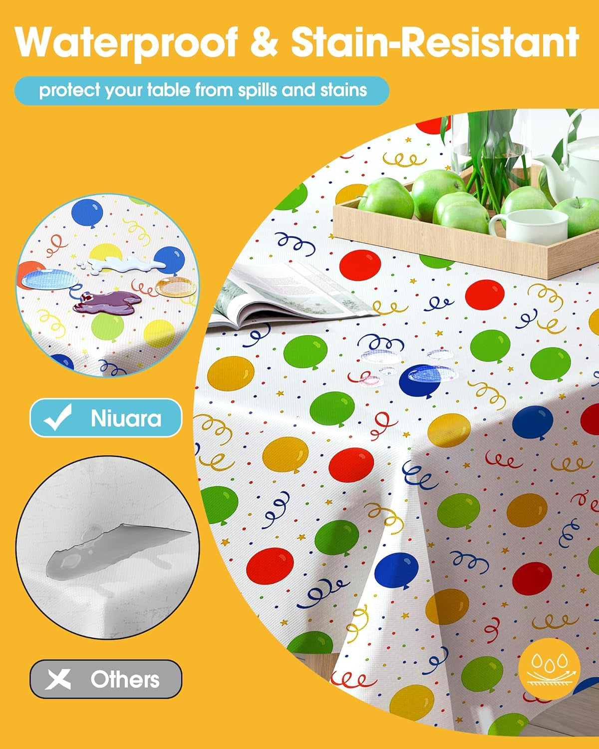 Birthday Balloon Plastic Table Cloth Rectangle Table 4 Pack, 54''×108'' Tablecloth for 6Ft Tables, Table Cloth for Disposable Use, Table Cover for Holiday Party, Gathering